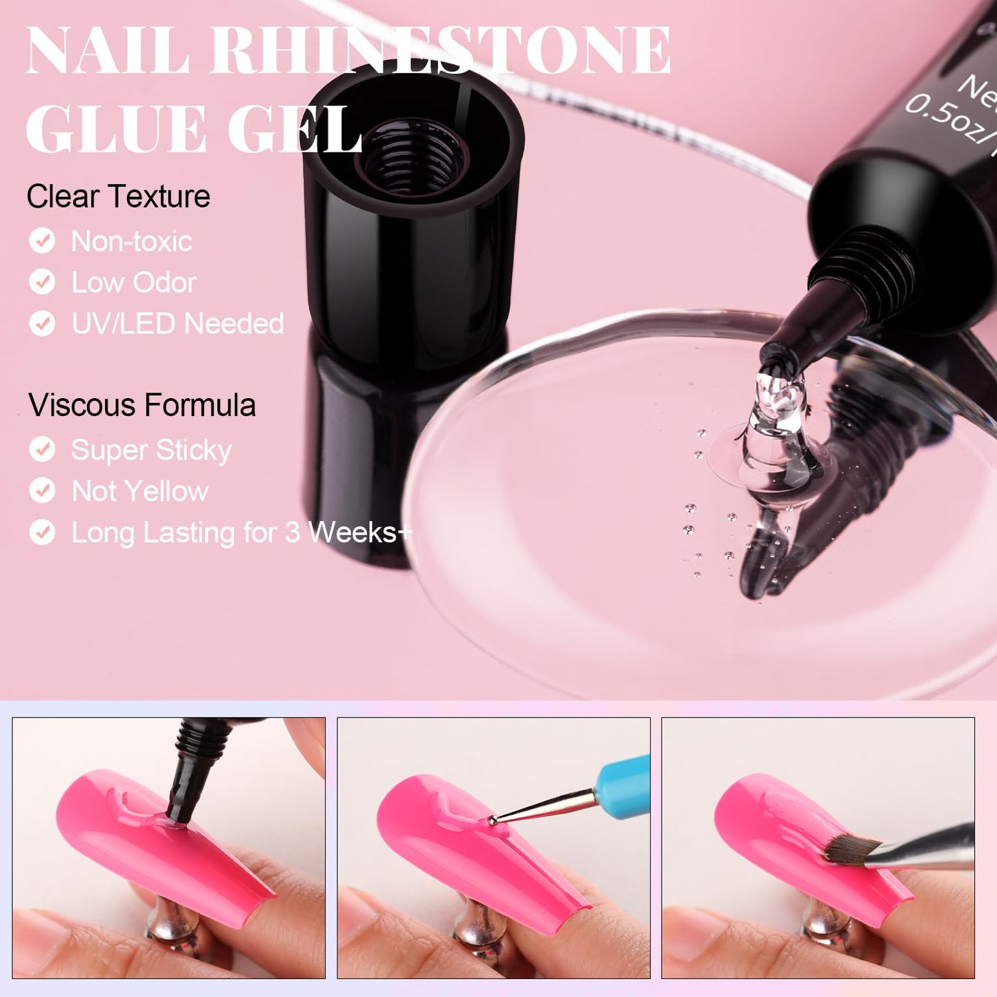 3D Flowers, Manicure Kit with Nail Rhinestone Glue Gel, Colorful Acrylic Flower Nail Charms with Caviar Beads, Rhinestones for Nails + Gem Glue for Nails (UV/LED Needed) with Pickup & Dotting Tools