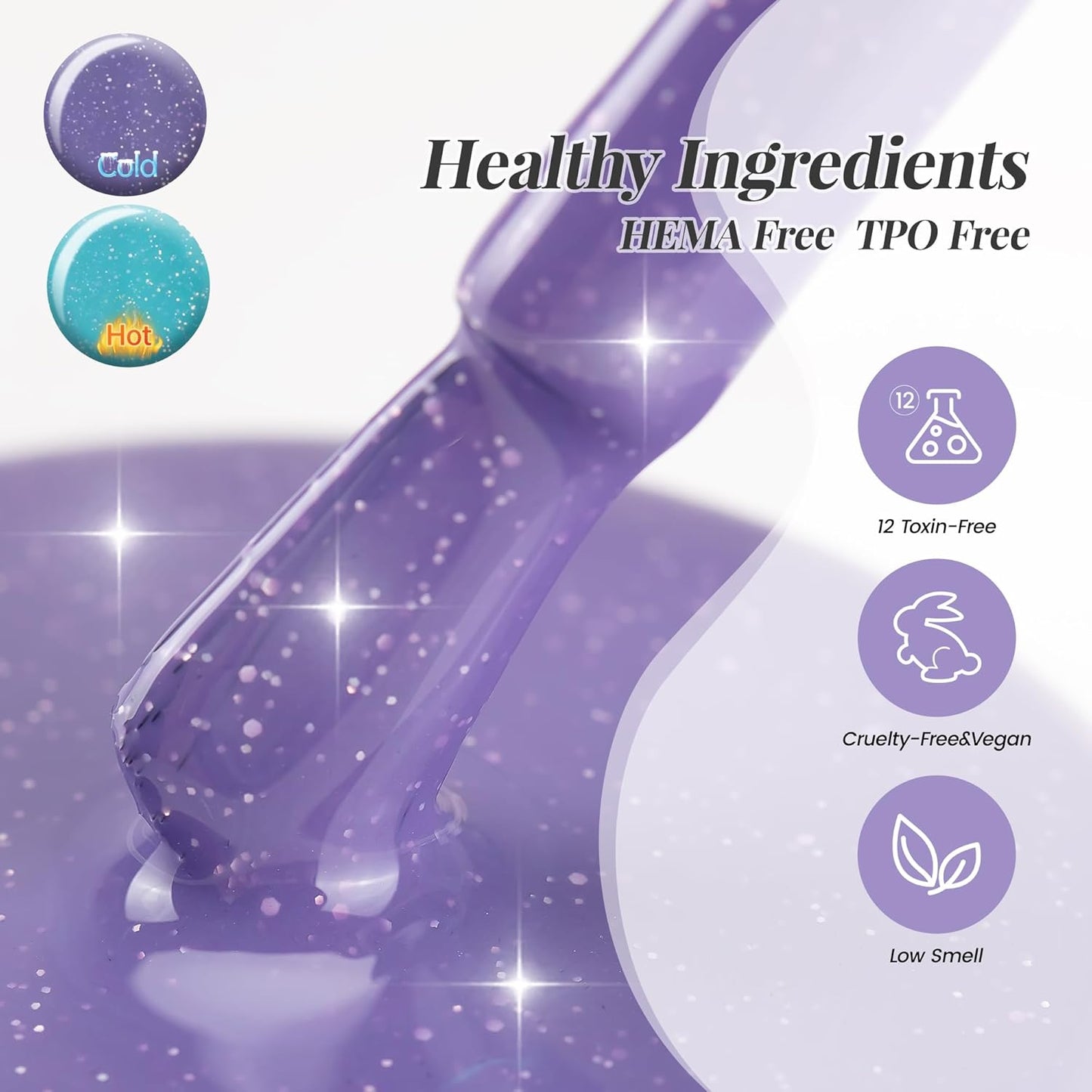 YTD Likomey Color Changing Gel Nail Polish 2 Pcs Set,15ml Tiffany Blue To Purple Pure Color and Glitter Kit,Thermal Ombre Change Colors Salon Manicure Fall Winter UV Nail Varnish,WB2-8