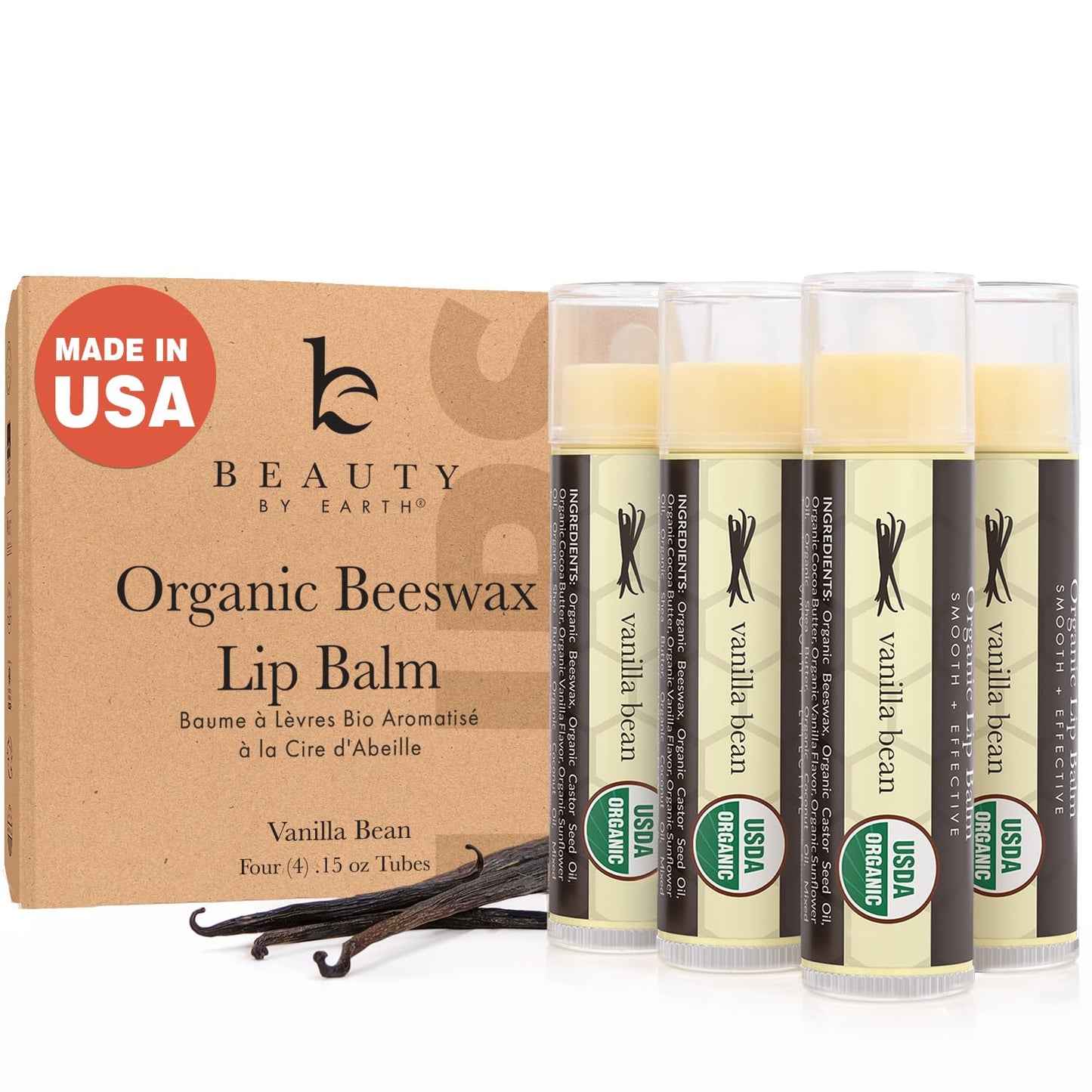 USDA Organic Lip Balm - USA Made with Natural Ingredients, Beeswax Vanilla Chapstick for Dry Lips, Gifts for Women, Birthday Gifts for Her & Him, Hydrating Lip Balm Beauty Gifts, Natural Chapstick