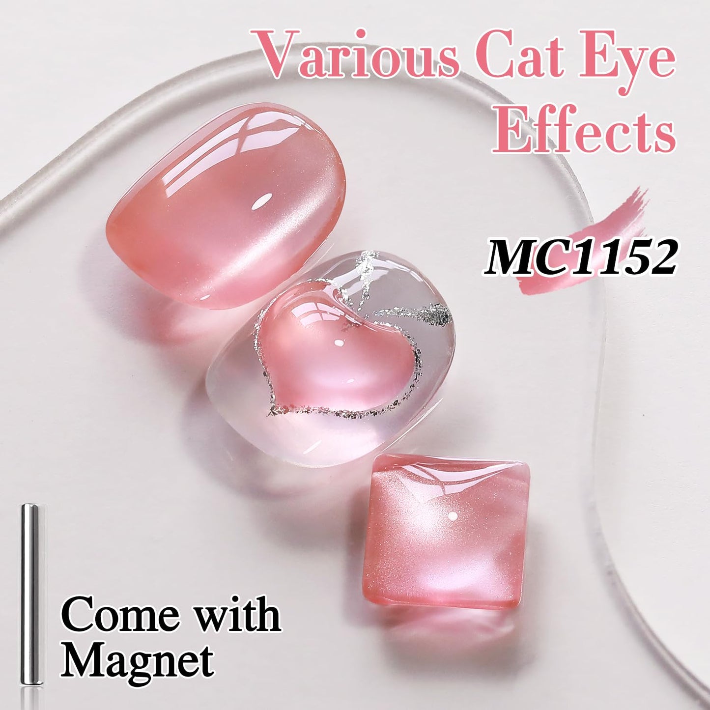 Double Rhythm 0.5 Oz Cat Eye Gel Polish with Magnet Same Color Same Bottle Holographic Glitter Shimmer Translucent Color Salon 15 ML Magnetic Nail Art (Coral Pink-MC1152)