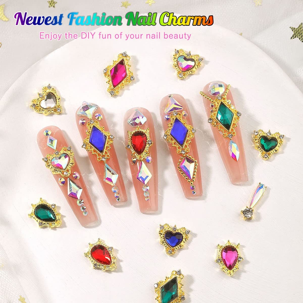 24pcs Red Nail Rhinestones Luxury Nail Charms Ruby Red Heart Charms for Nails 3D Big Nail Gems Crystals Diamonds Jewelry Stones Alloy Nail Art Studs Nail Art Decoration for Arylic Nails Crafts