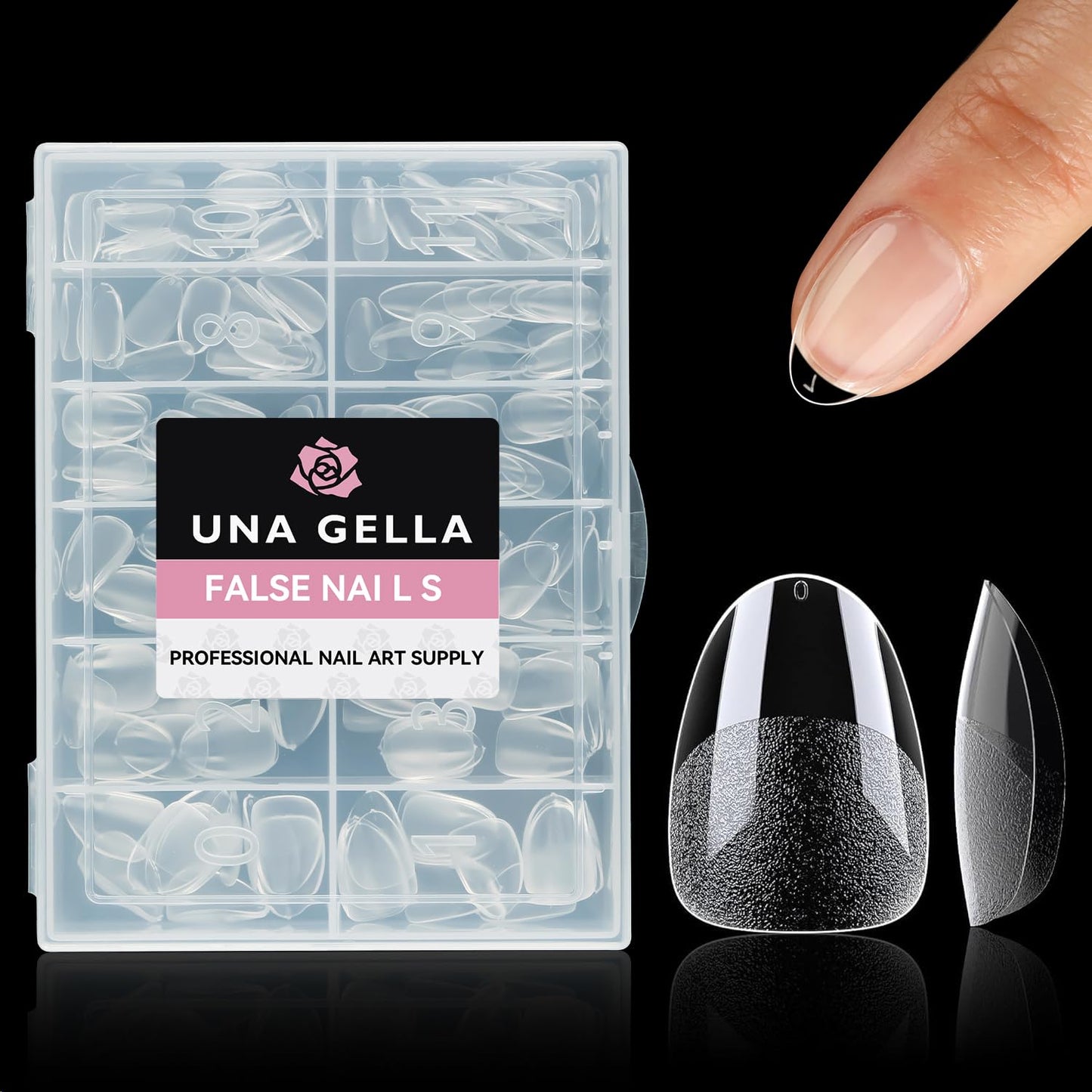 UNA GELLA Extra Short Almond Nail Tips, 312pcs XS Gel Nail Tips Almond Pre-Shaped Half Matte Full Cover No Need File Clear Fake Nails for Nails Extension Home DIY Salon 12 Sizes