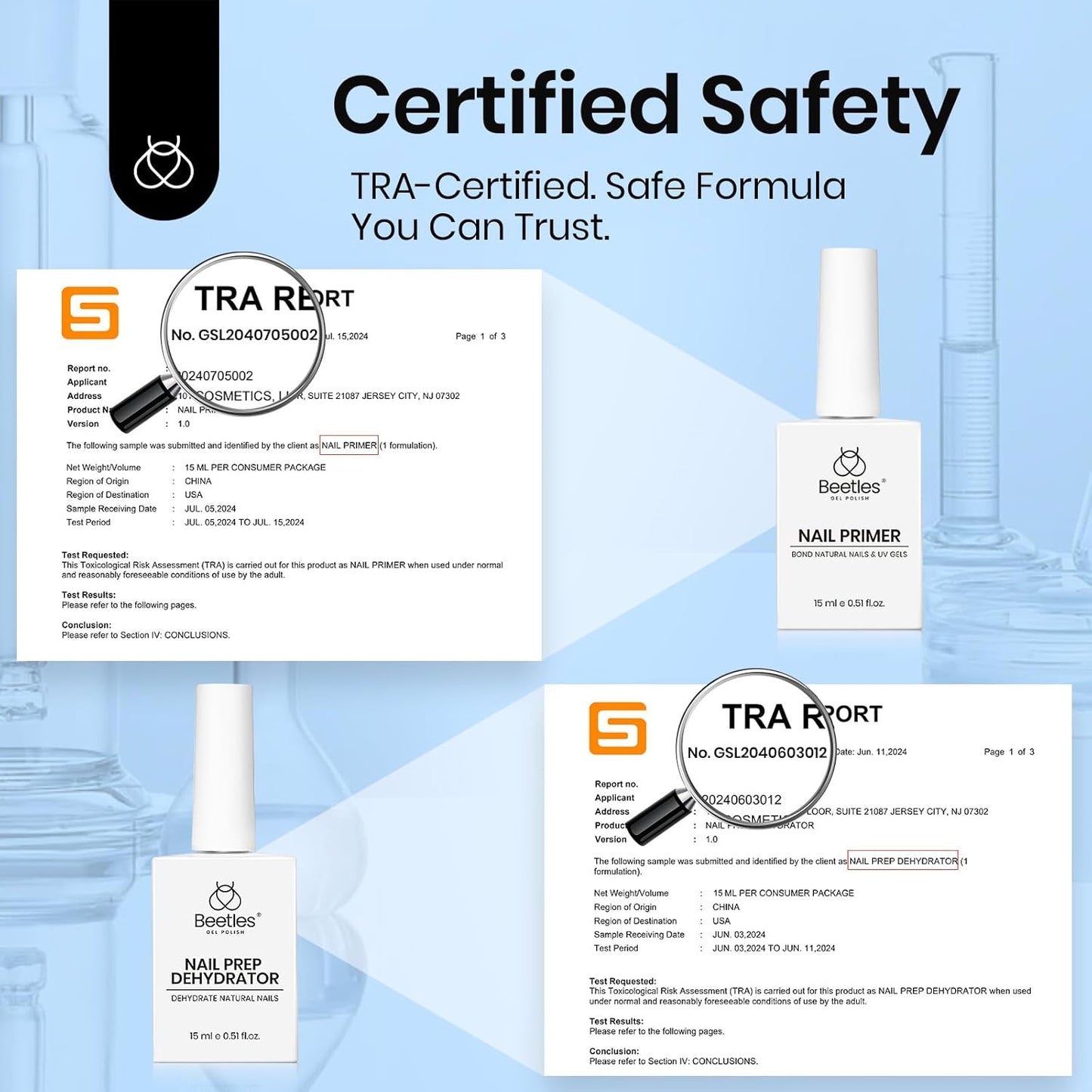 Beetles Nail Dehydrator and Primer - Acid-Free & Hema-Free 2Pcs 15ml Nail Bonding Agent for Gel Polish and Acrylic Nails, Long-Lasting No-Lift Prep for Salon & DIY Manicures