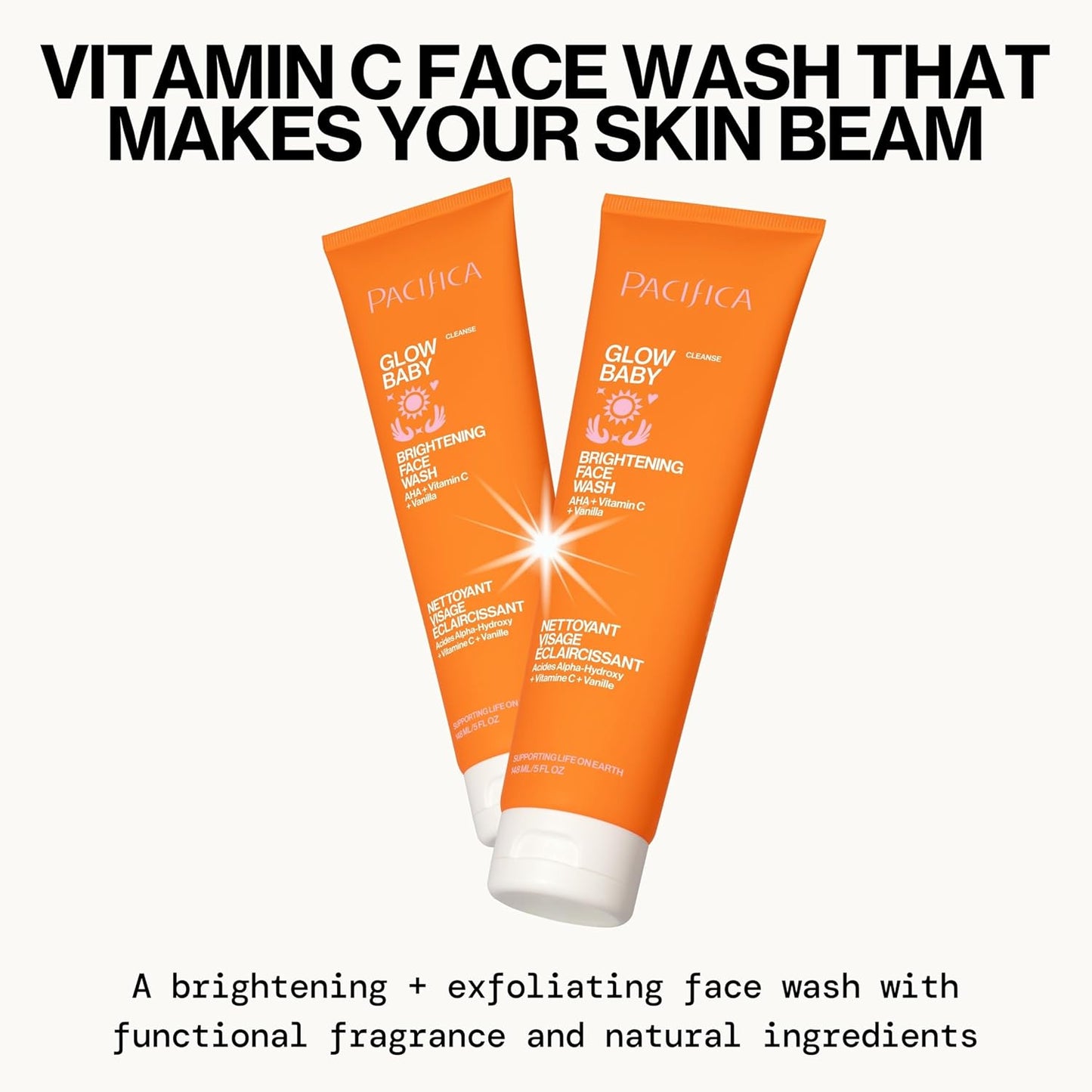 Pacifica Glow Baby Brightening Facial Cleanser 5oz – Vitamin C & Glycolic Acid (AHA) Face Wash for Radiance – Daily Cleanser for Anti-Aging Exfoliating for Smooth, Even Glowing Skin Vegan Clean Beauty
