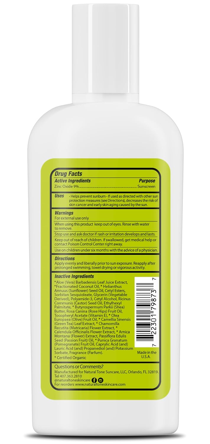 SPF15 Broad Spectrum Natural Sunscreen, Soothing & Hydrating Sunscreen Lotion, Plant-Based Sun Block, Water-Resistant Sun Screen Protector for Face and Body, 4oz - Natural Tone Organic Skincare