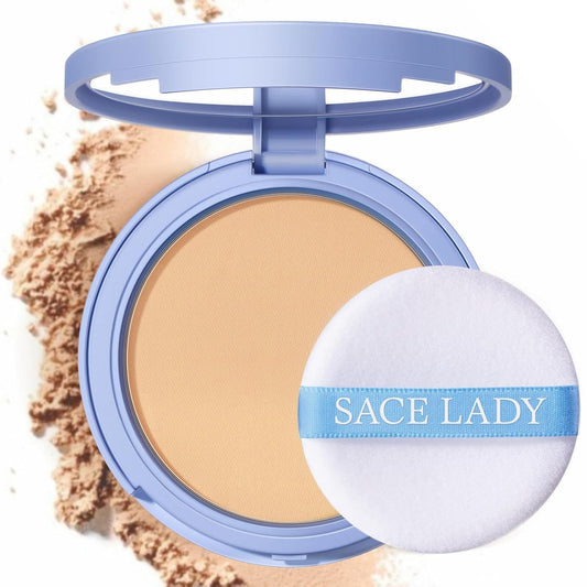 SACE LADY Face Pressed Powder Sets Makeup, Controls Shine, Smooth Fine Lines for Flawless Lightweight Finishing Effect, Long Lasting Compact Cosmetics Cruelty-free, 0.35oz (#02)