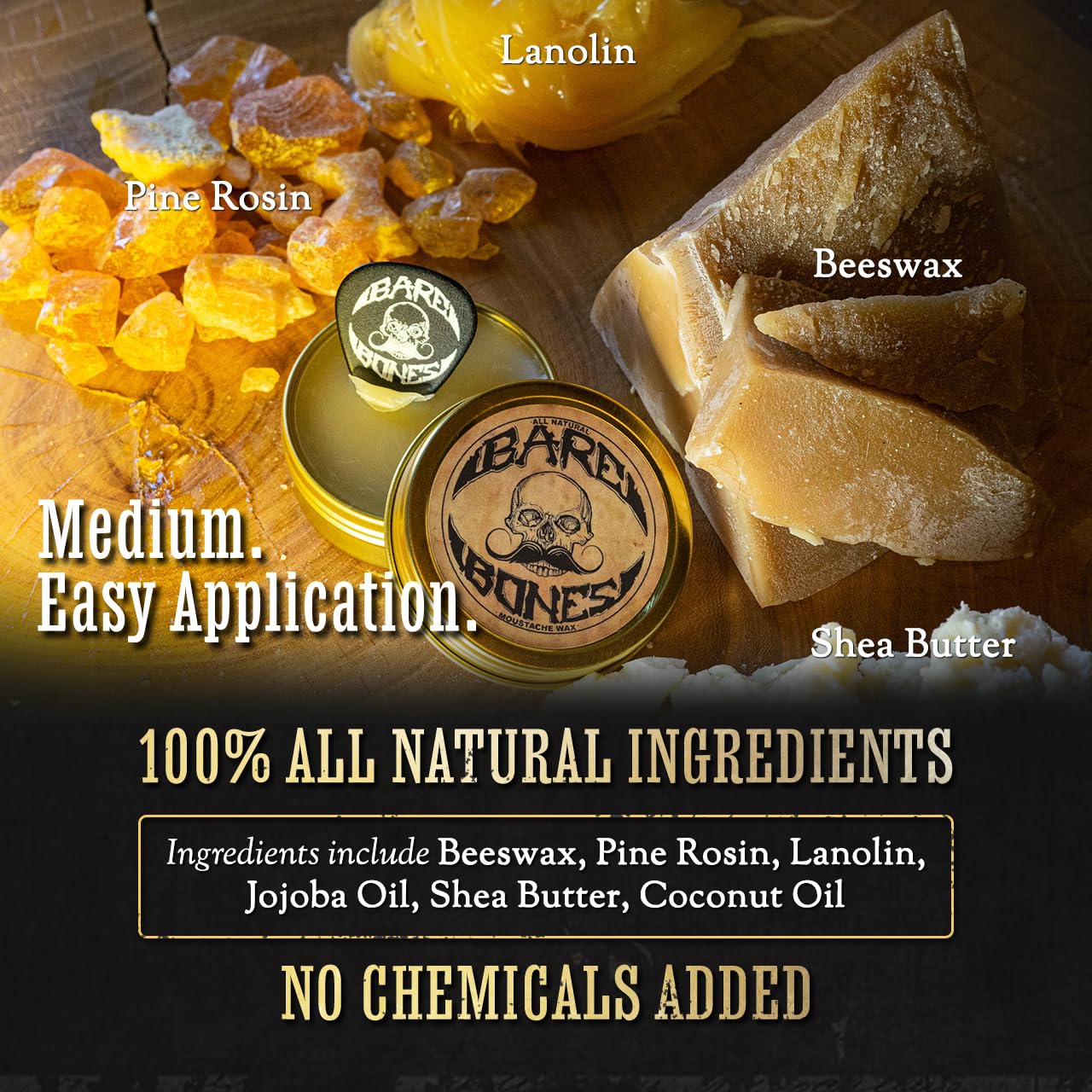 Mustache Wax Medium Hold Grooming For Men - 1oz Bare Bones Moustache & Beard Wax Tin - Perfect For Handlebar Mustaches By Death Grip - No Heat Source Required