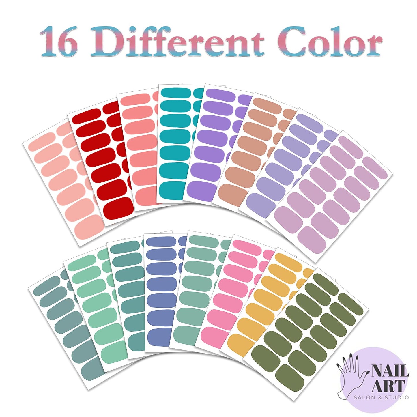 SILPECWEE 224 Pieces 16 Sheets Nail Polish Strips Solid Color Adhesive Nail Stickers Full Nail Wraps for Women Gel Nails Strips Manicure Decals with File (Candy Color)