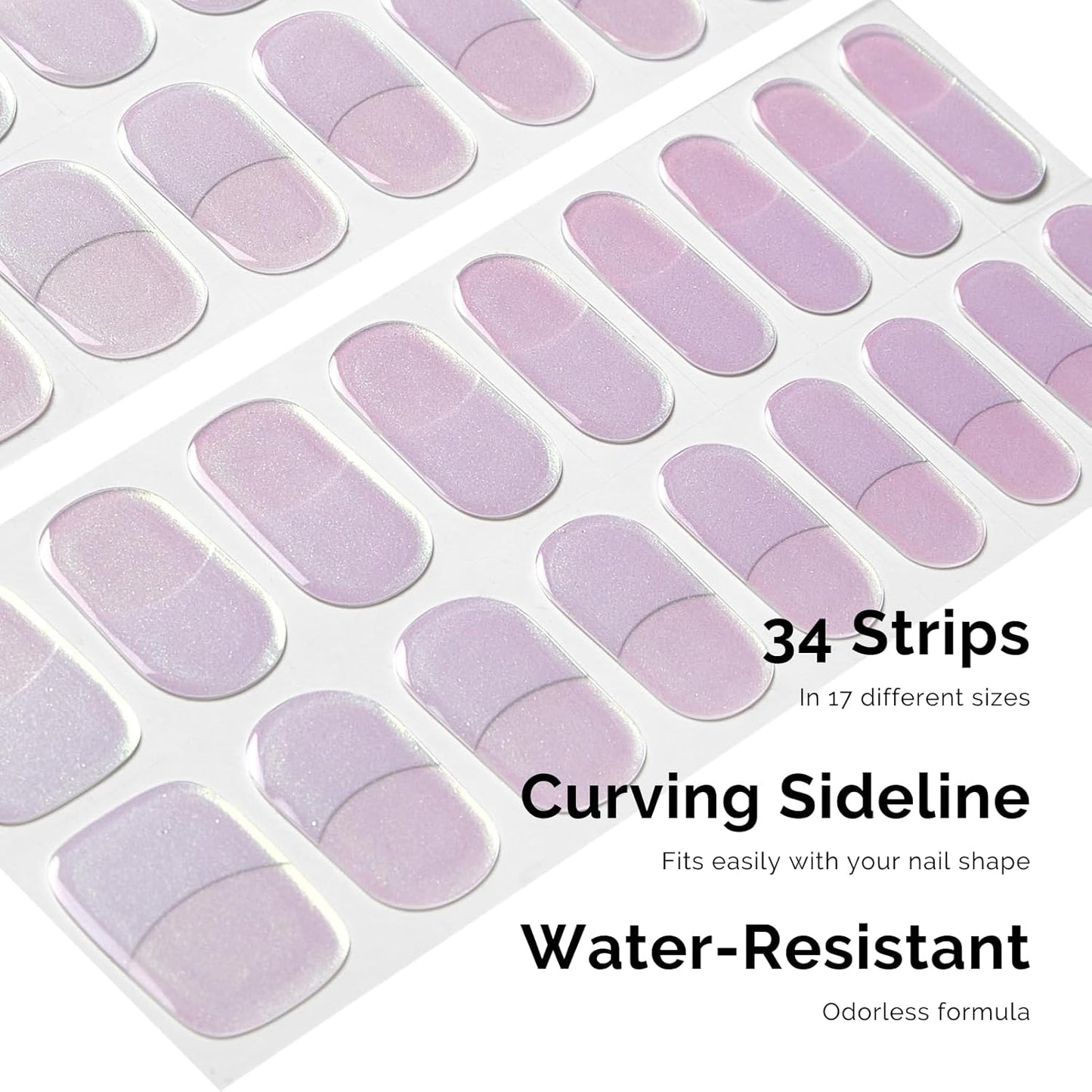 Semi Cured Gel Nail Strips - NAILOG 34 Pcs French Clear Glitter Nail Stickers Extra Long Wraps with Glossy Gel Finishing, Magic Aura