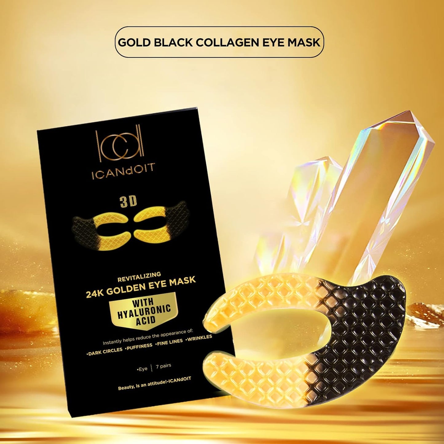 ICANdOIT 24K Gold Eye Mask For Dark Circles&Puffiness,Anti-Aging,Anti-Wrinkle With Hyaluronic Acid and Collagen,Eye Zone Care Eye Patches for All Skin Types,7Pairs/box