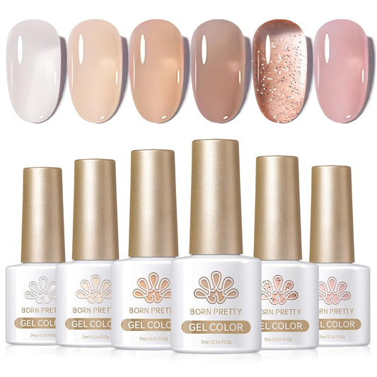 Born Pretty Jelly Gel Nail Polish Nude Set Crystal Transparent Translucent Sheer Clear 6 Colors Gift Collection Manicure Kit