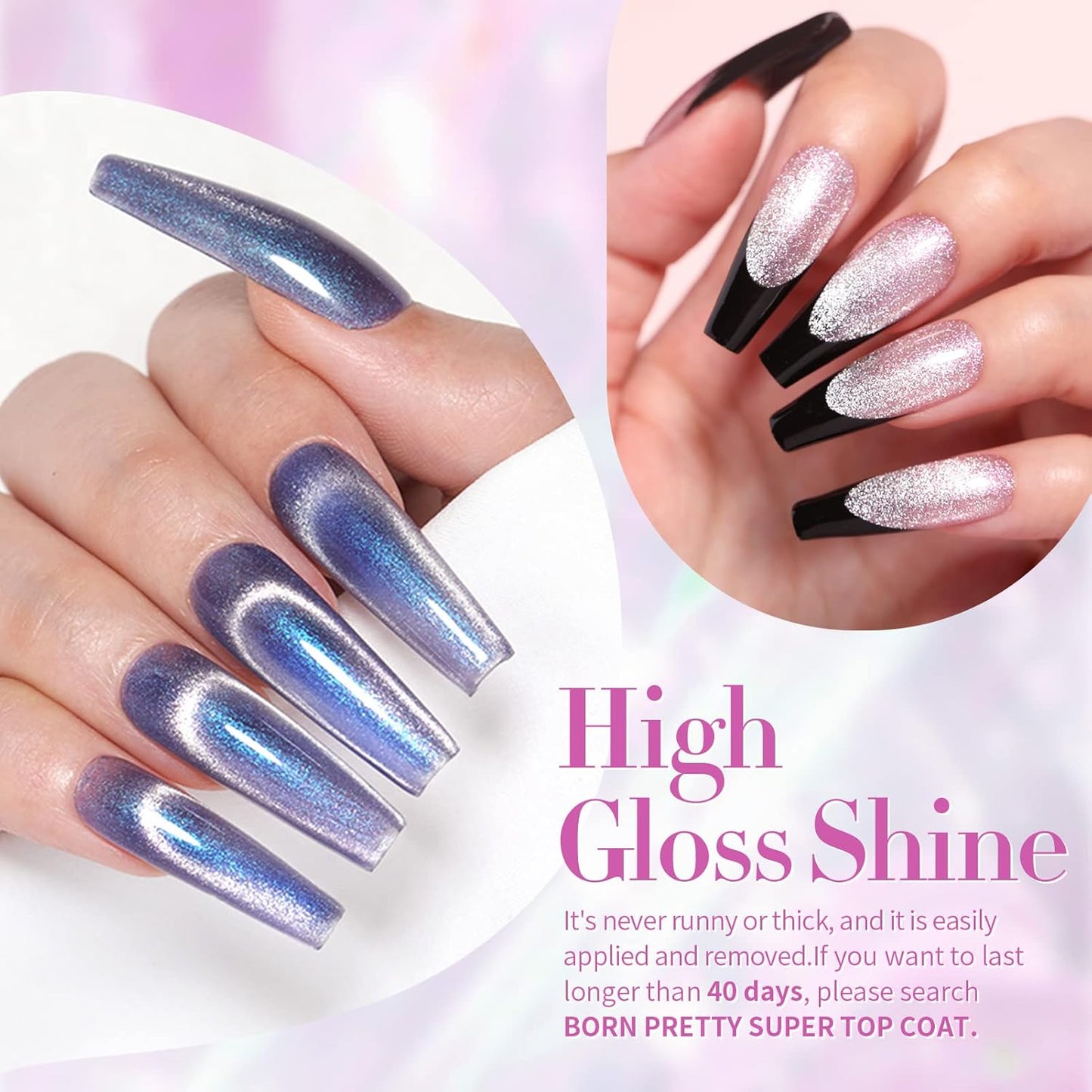 Born Pretty Cat Magnetic Gel Nail Polish Set Auroras 9D Cat Magnetic Eye Glitter Gel Polish Nail Art Manicure Collection Gift 6PCS 7ML