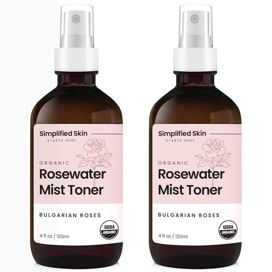 Rose Water Spray for Face & Hair - Organic USDA Certified Rosewater Facial Toner - Alcohol-Free Makeup Setting Hydrating Face Mist - Anti-Aging Toner Spray - 2 Pack