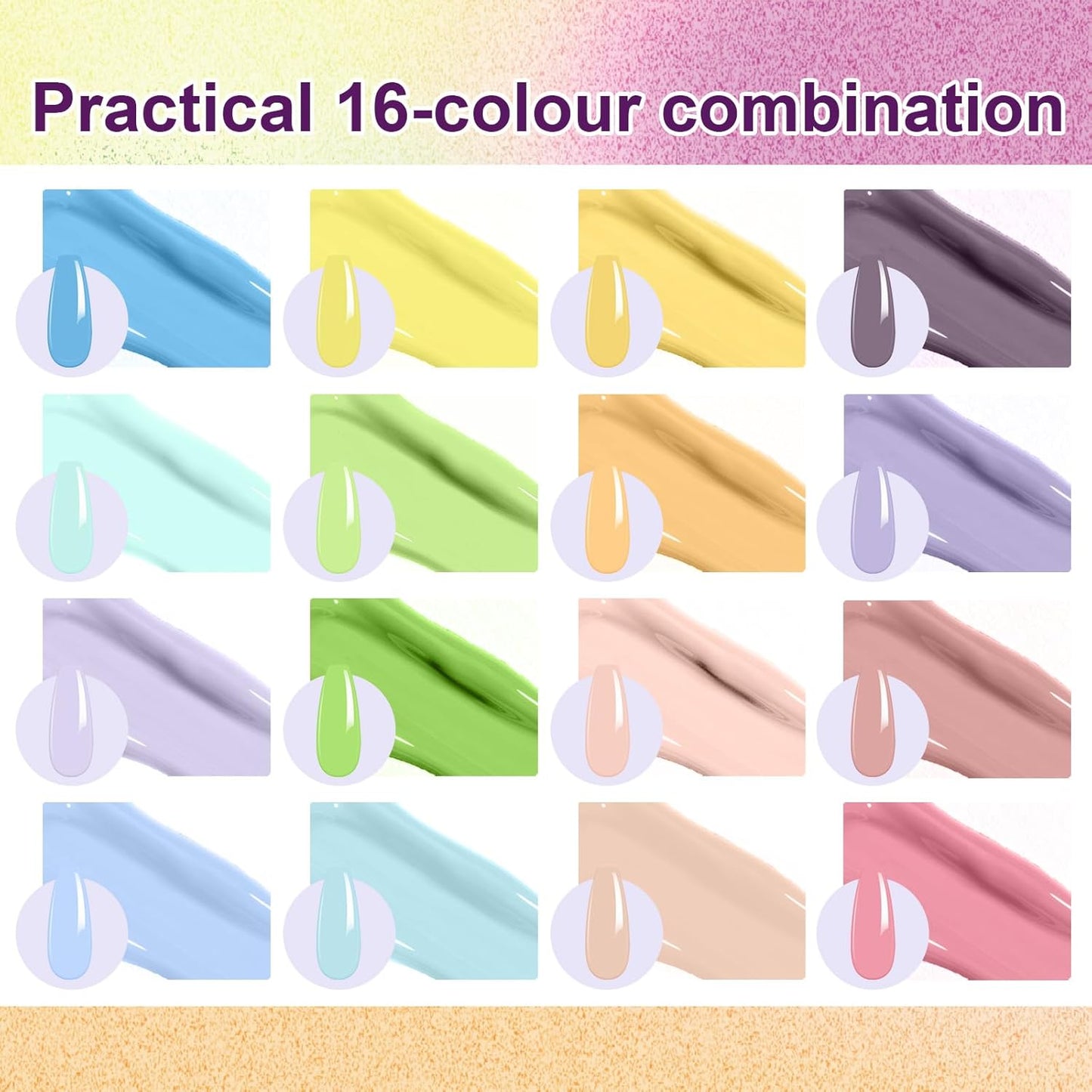 Gradient Painting Gel, 16 Colors Ombre Gel Nail Polish with 100Pcs Nail Sponges &Tweezers for Pigmented Pat Aura Nails French Manicure Soak Off UV Long-lasting Palette Cloud Fluff