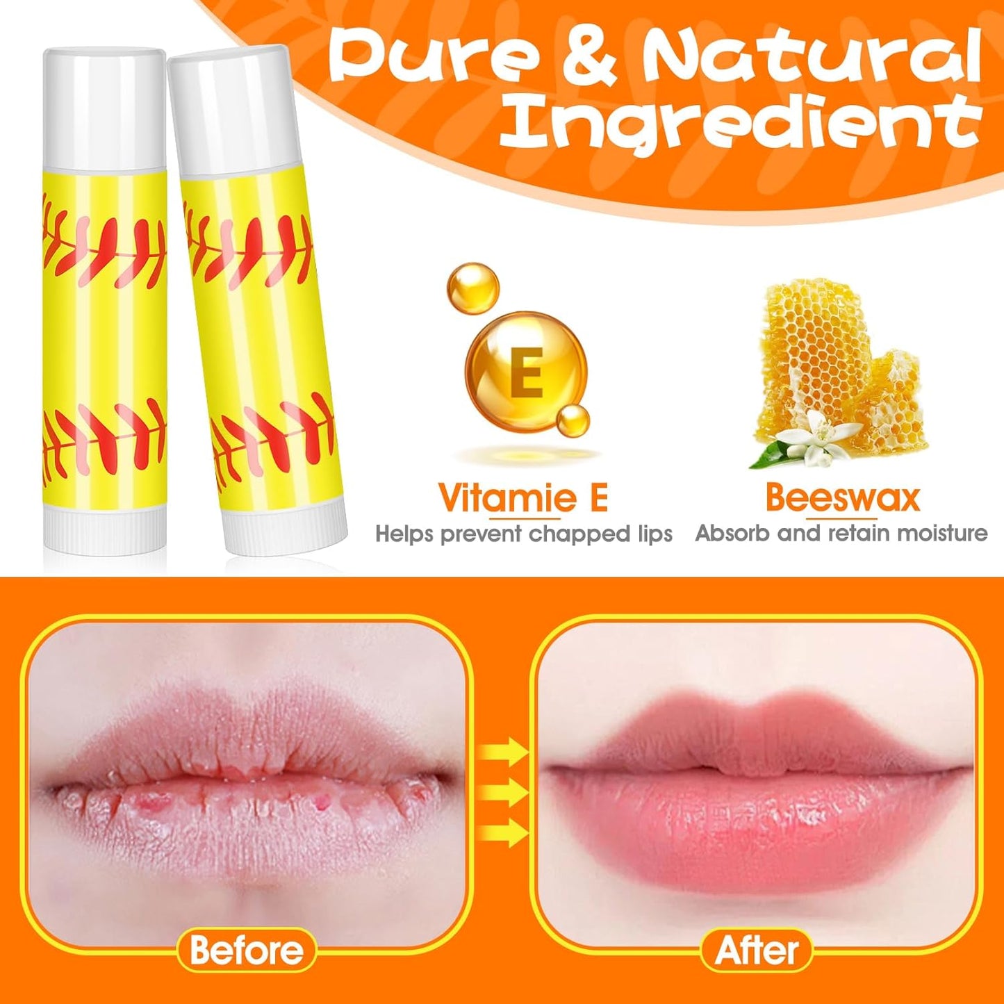 12Pack Softball Lip Balm for softball theme party Bulk Gifts,Beeswax Moisturizing Lip balm,Vanilla Flavor Plumping Chapstick for softball Team Girls kids Men Women Sports Lovers