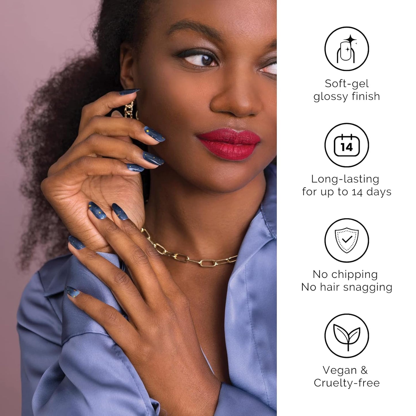 NAILOG Semi Cured Gel Nail Strip Starter Kit - (Include 60Pcs Nail Stickers, 1 UV Lamp and 2 Nail Files) Long Lasting Gel Nail Wraps Gift Kit for Christmas Day, Skyscape