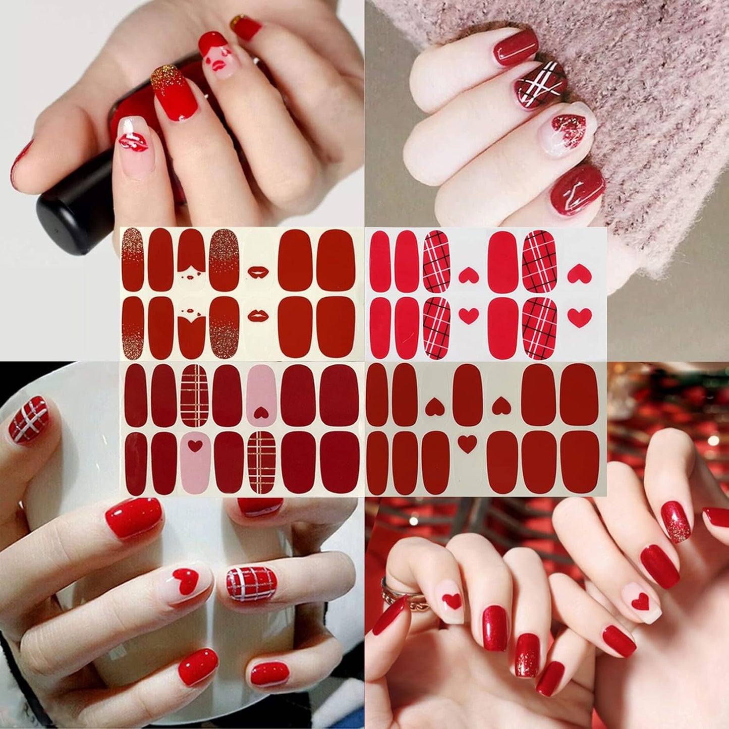 TailaiMei 12 Sheets Valentine's Day Nail Wraps Adhesive Nail Art Stickers Full Wraps Strips with 2 Pcs Nail Files for DIY Nail Decals (Heart Style)