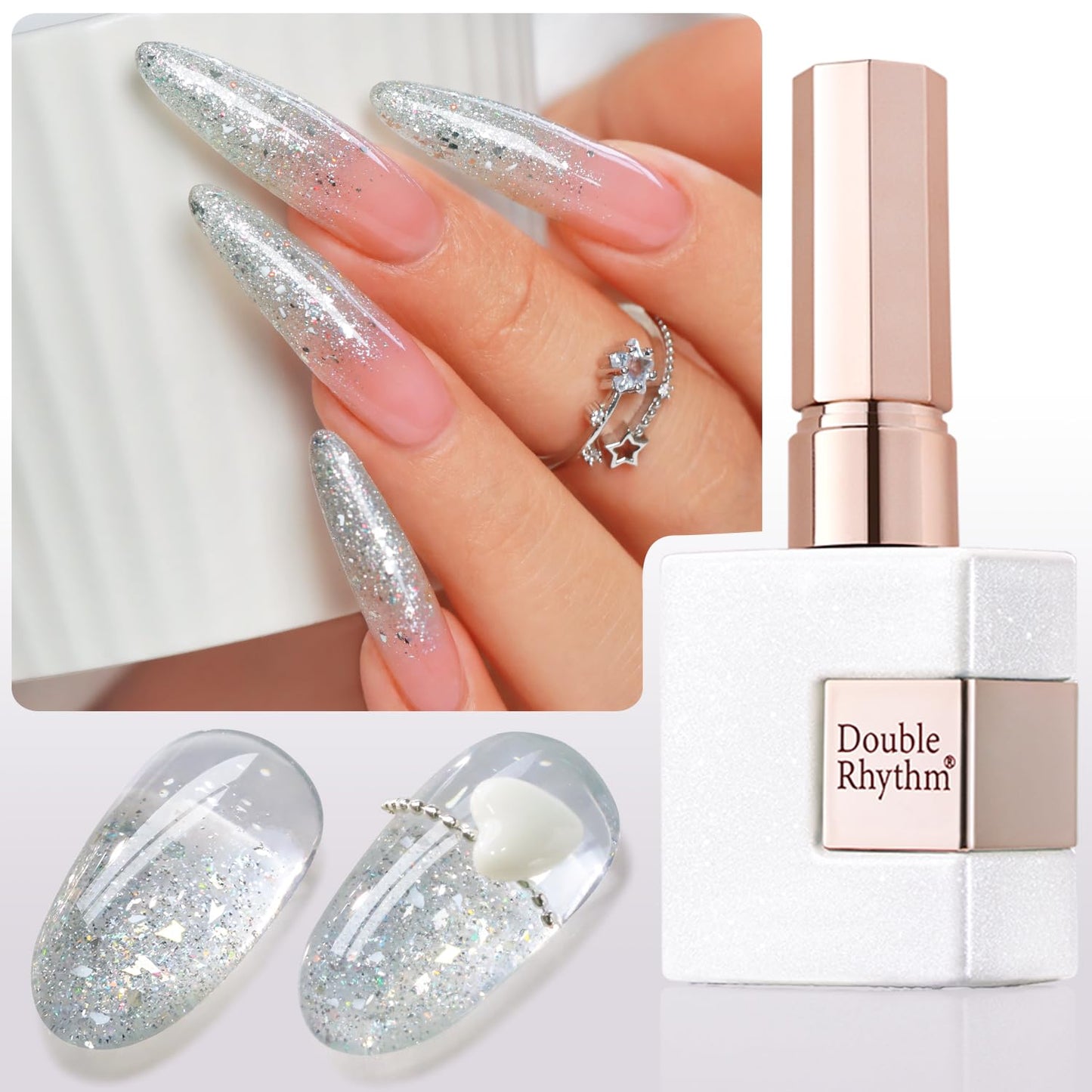 Double Rhythm 0.5Oz Glitter Gel Polish Shimmer Reflective Color for Nail Art Salon DIY Soak Off 15ml Nail Lamp Gel Polish at Home (Rainbow Silver-B1165)