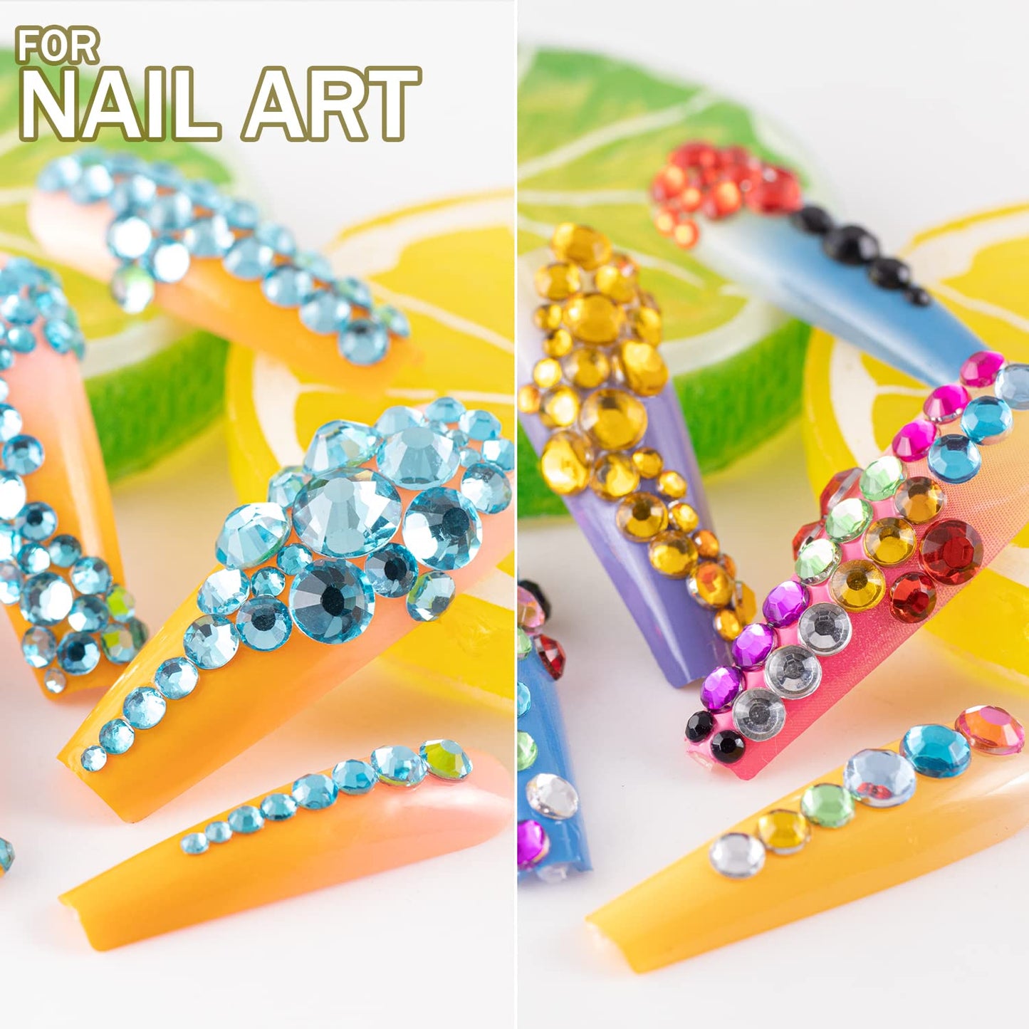 Two Packs of Flatback Rhinestones 4520 Pcs Colorful Nail Art Rhinestones Flatback Crystal Colorful+Lake Blue Rhinestone with Picker Pencil and Tweezer for Nail Art and Decoration