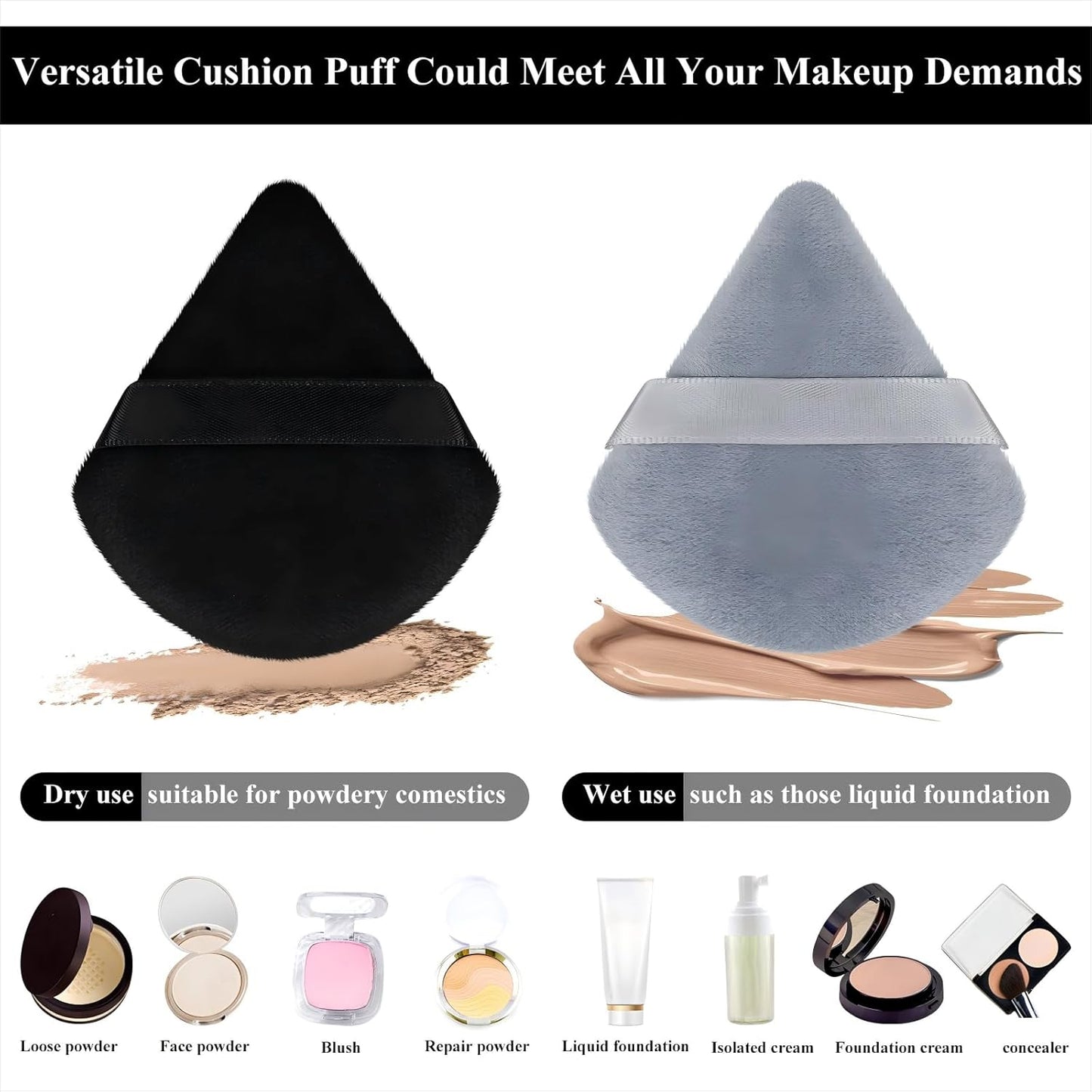 Maitys 12 Pieces Powder Puff Triangle Face Makeup Cosmetic for Loose Powder Soft Body Washable Reusable Foundation Sponge Mineral Wet Dry Makeup Tool for Women(Small,Black, Gray)