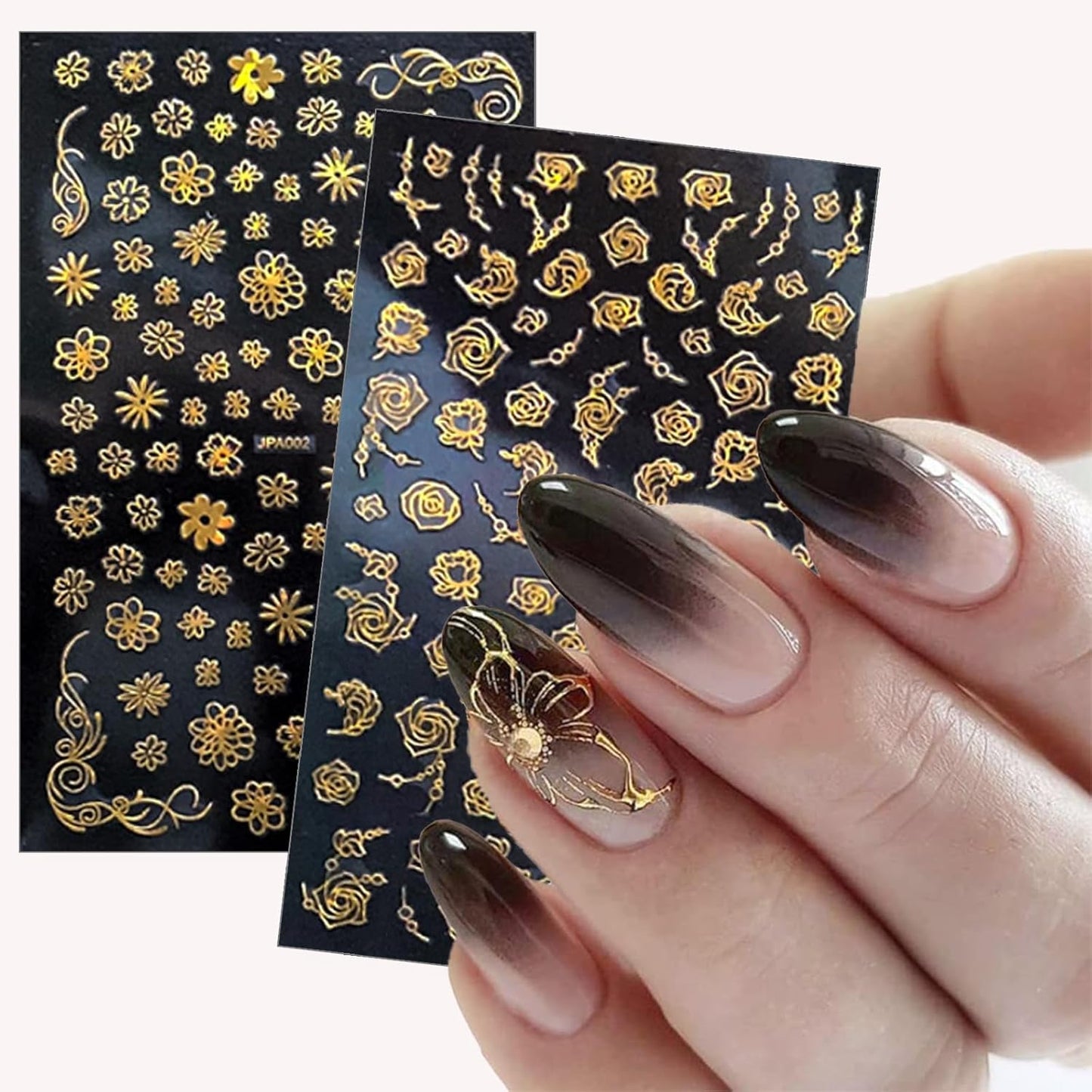 Gold Stickers for Nails - 10 Sheets 3D Self-Adhesive Flower, Leaf, and Geometry Designs - Manicure Art Supplies and Decorations for Women, Style5