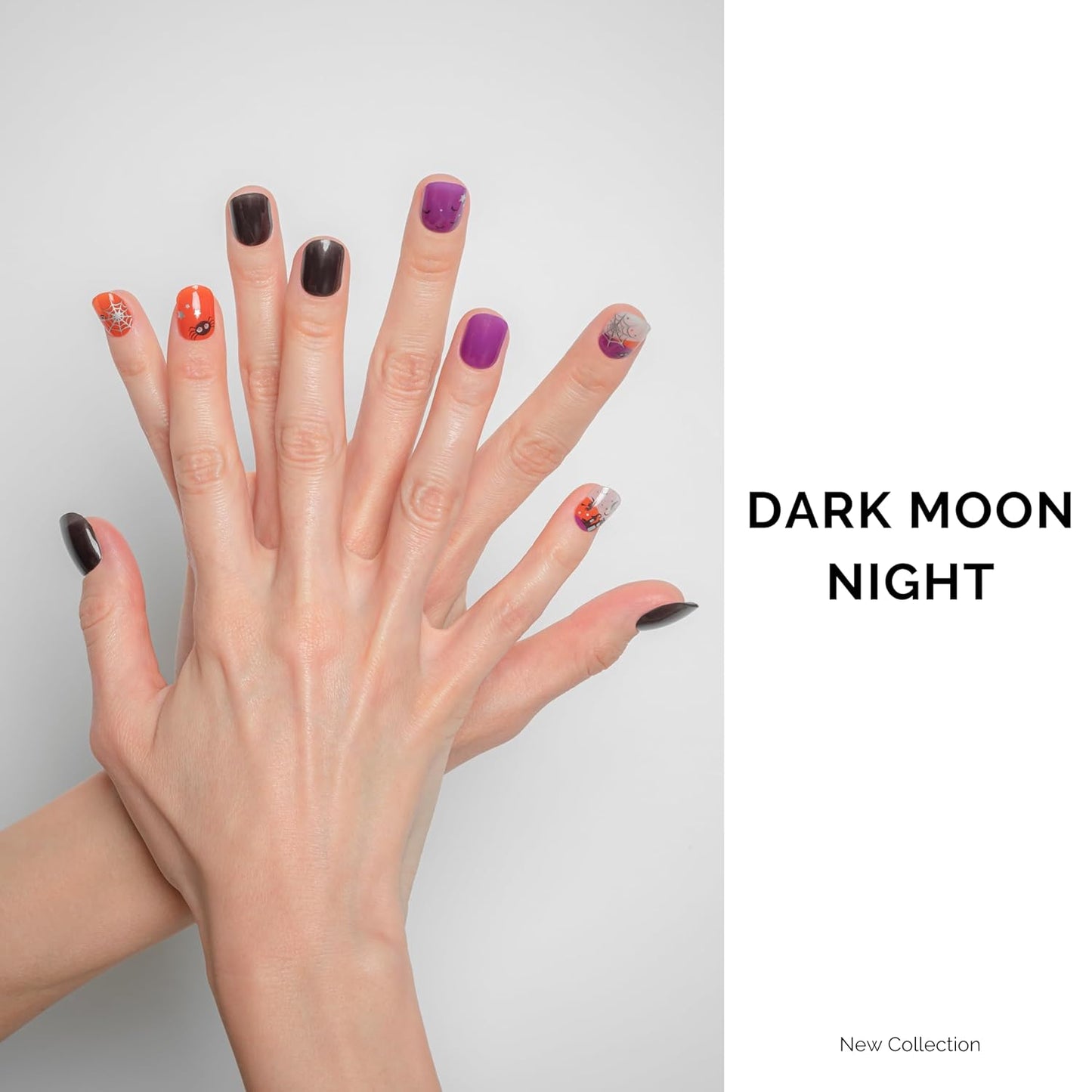 NAILOG Semi Cured Gel Nail Strips 34 pcs| Buy 2 Get 1 UV Lamp | Long Lasting Nail Polish Sticker Wraps with Glossy Gel Finish, Dark Moon Night