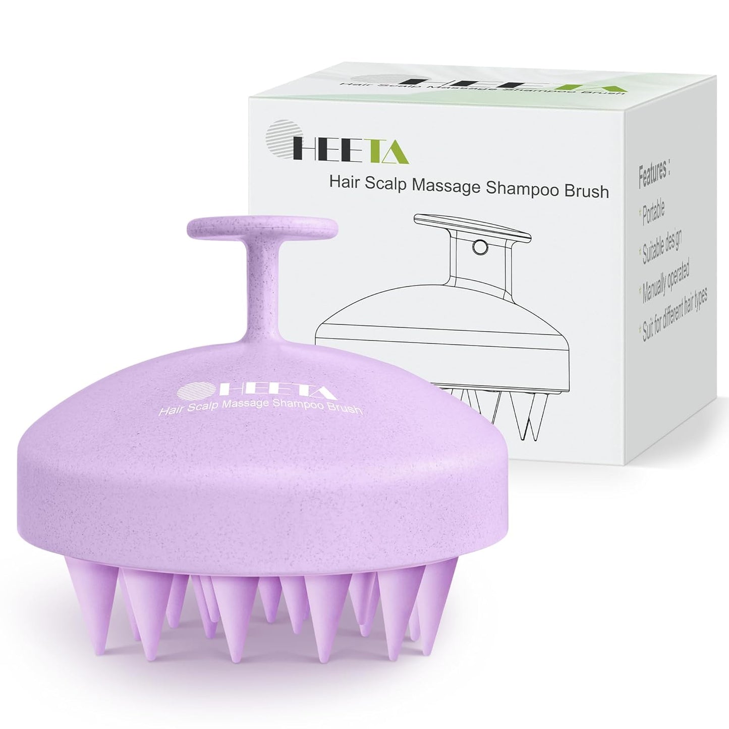 HEETA Scalp Scrubber Shampoo Brush, Scalp Massager Tool for Hair Growth, Soft Silicone Bristles for Dandruff Removal Wet Dry Use Women Men Kids Pet, Fit All Hair Types Care, Purple