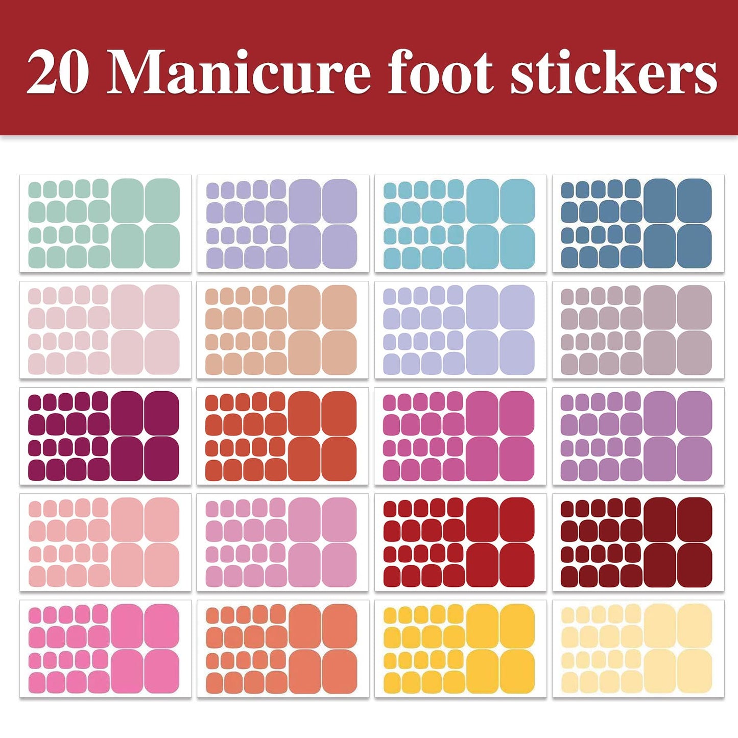 Wokoto 20 Sheet Red, Pink, Purple Toe Nail Polish Strips - Self-Adhesive Gel Nail Stickers & Solid Color Nail Wraps for Toenails