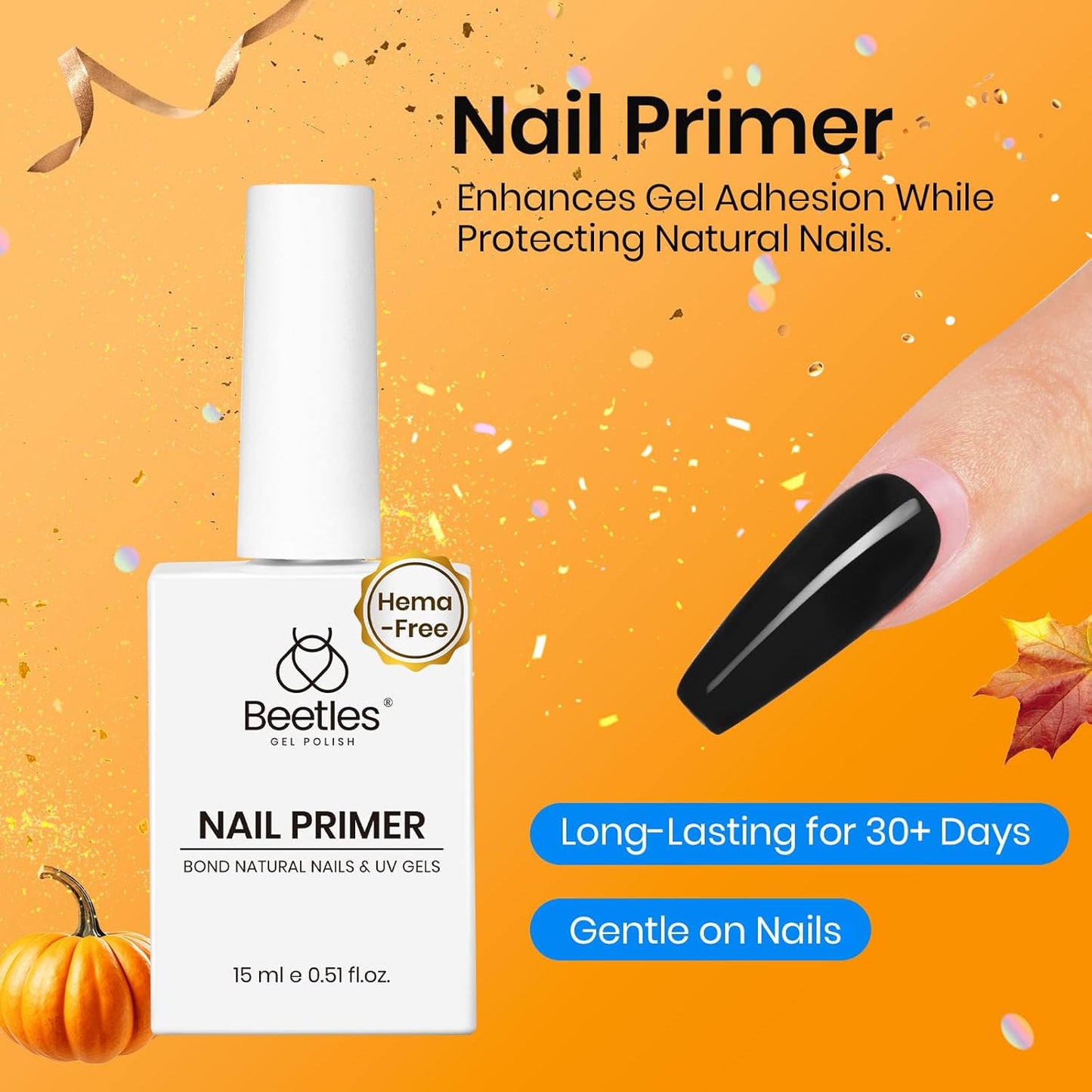 Beetles 4 Pcs 15ml Gel Top Coat and Base Coat Set with Nail Dehydrator and Primer Professional Nail Prep Acid-Free & Hema-Free Dehydrate Bond Primer Set for Acrylic & Gel Nail Polish Fall Nail Gifts