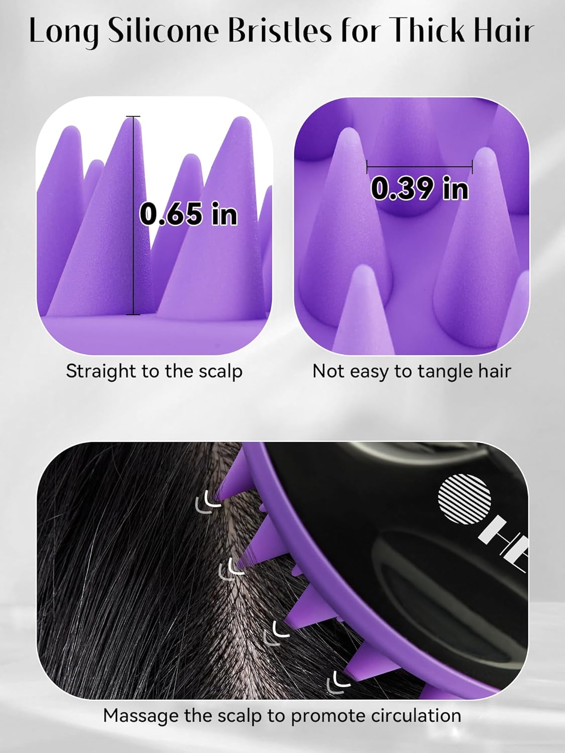 HEETA Scalp Massager with Soft Silicone Bristles - Removes Dandruff, Relieves Itching, Shampoo Brush for Hair Care & Scalp Relaxation (Black & Dark Purple)