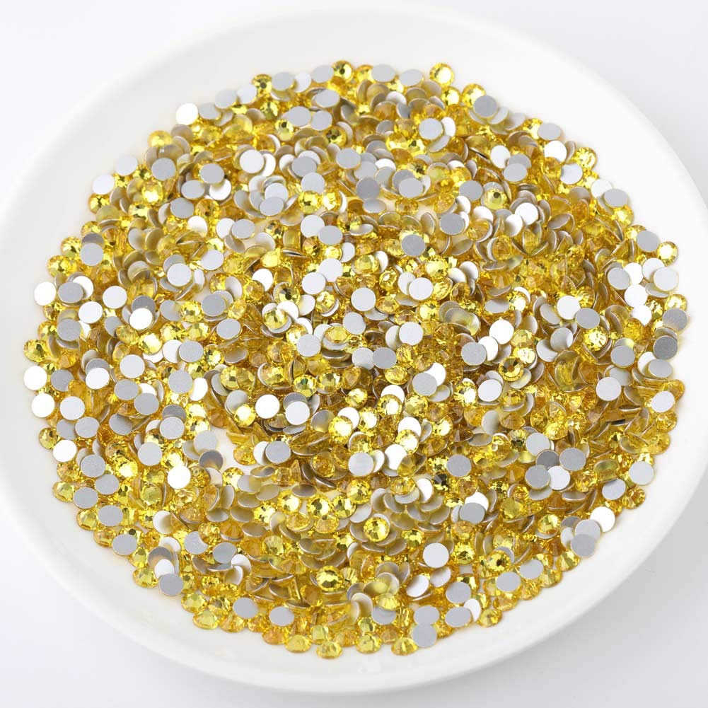 Beadsland 144pcs Flat Back Crystal Rhinestones Round Gems for Nail Art and Craft Glue Fix, Lemon Yellow, SS40, 8.4-8.7mm