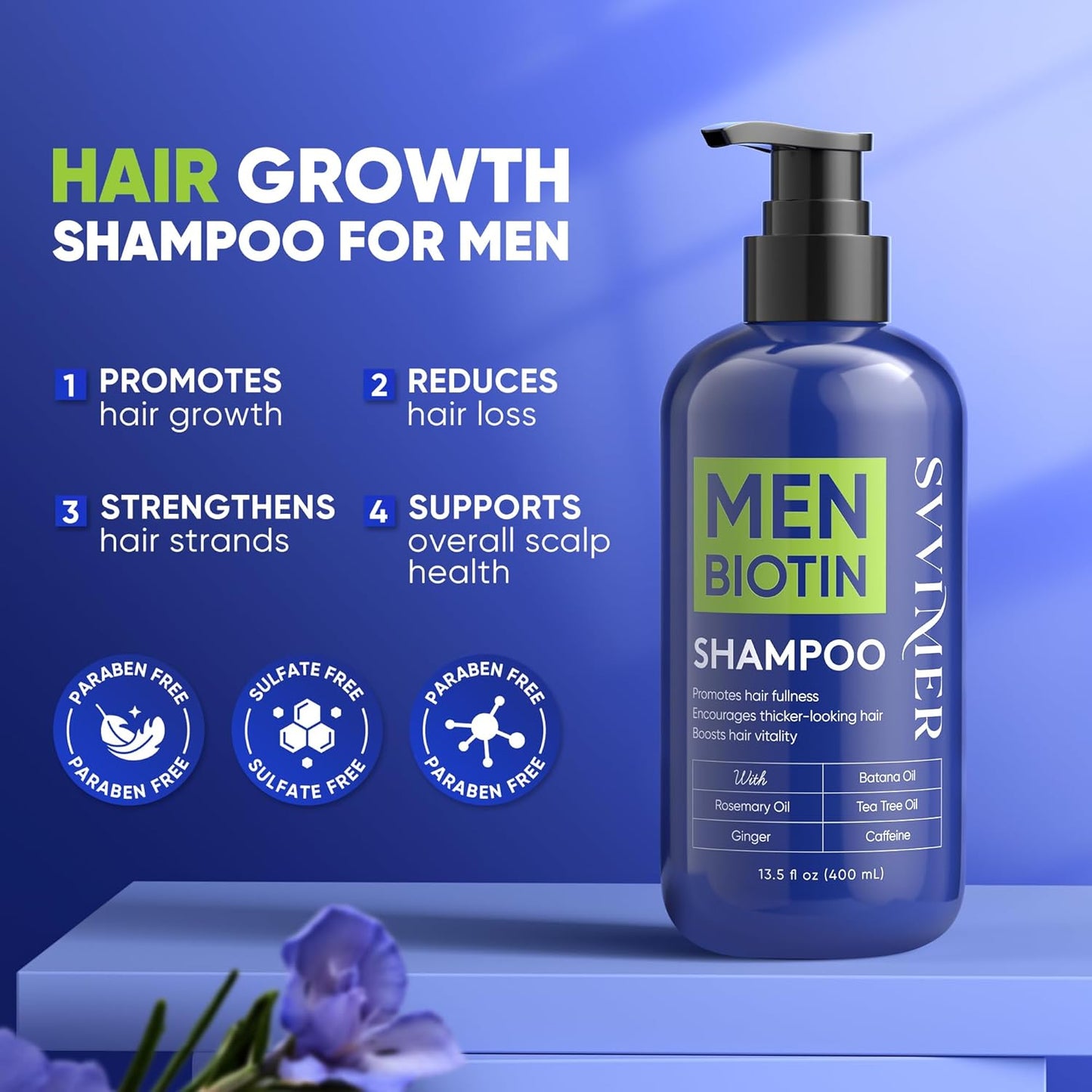 Hair Growth Shampoo for Men - Biotin Thickening Shampoo with Rosemary Tea Tree Oil Caffeine for Hair Loss and Thinning - 13.5 Fl Oz (Pack of 1)