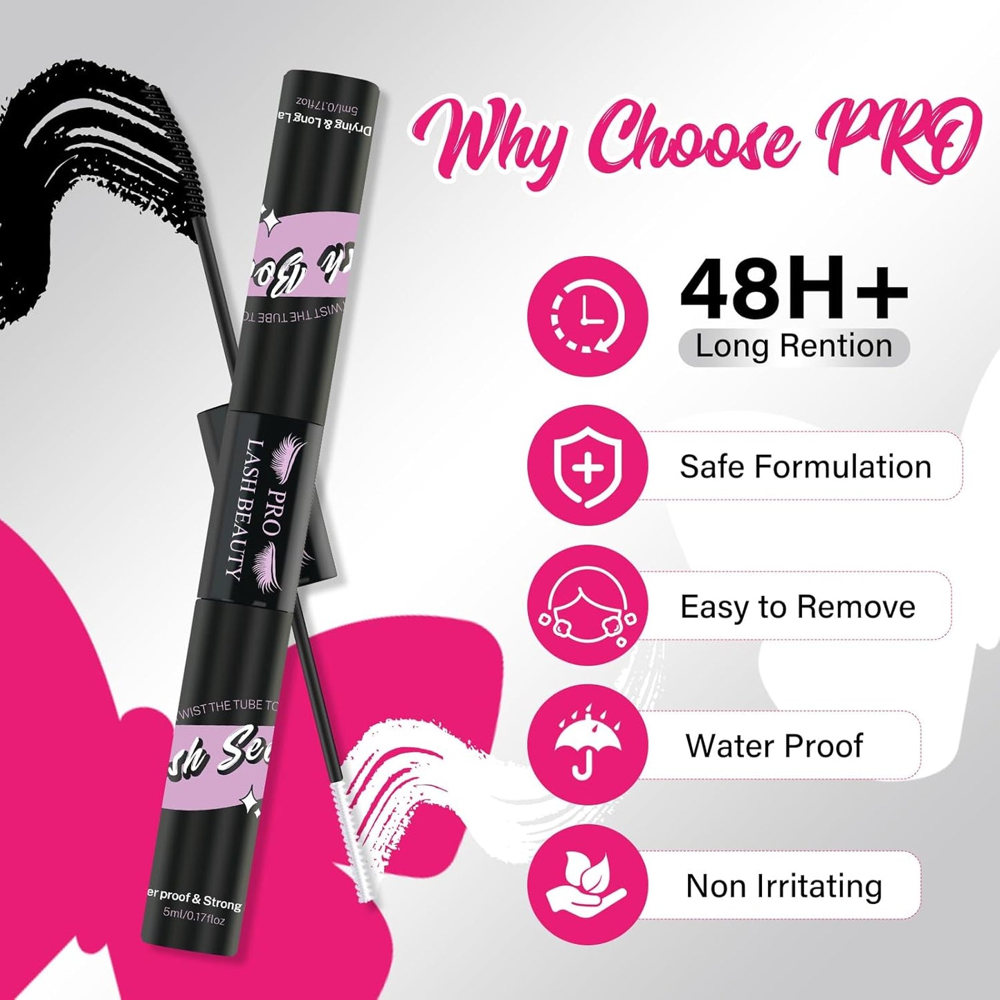 Lash Bond and Seal Cluster Lash Glue & Seal Waterproof Cluster Lash Glue for DIY Eyelash Extensions Waterproof Strong Hold (10ml, Black Bond & Clear Seal)