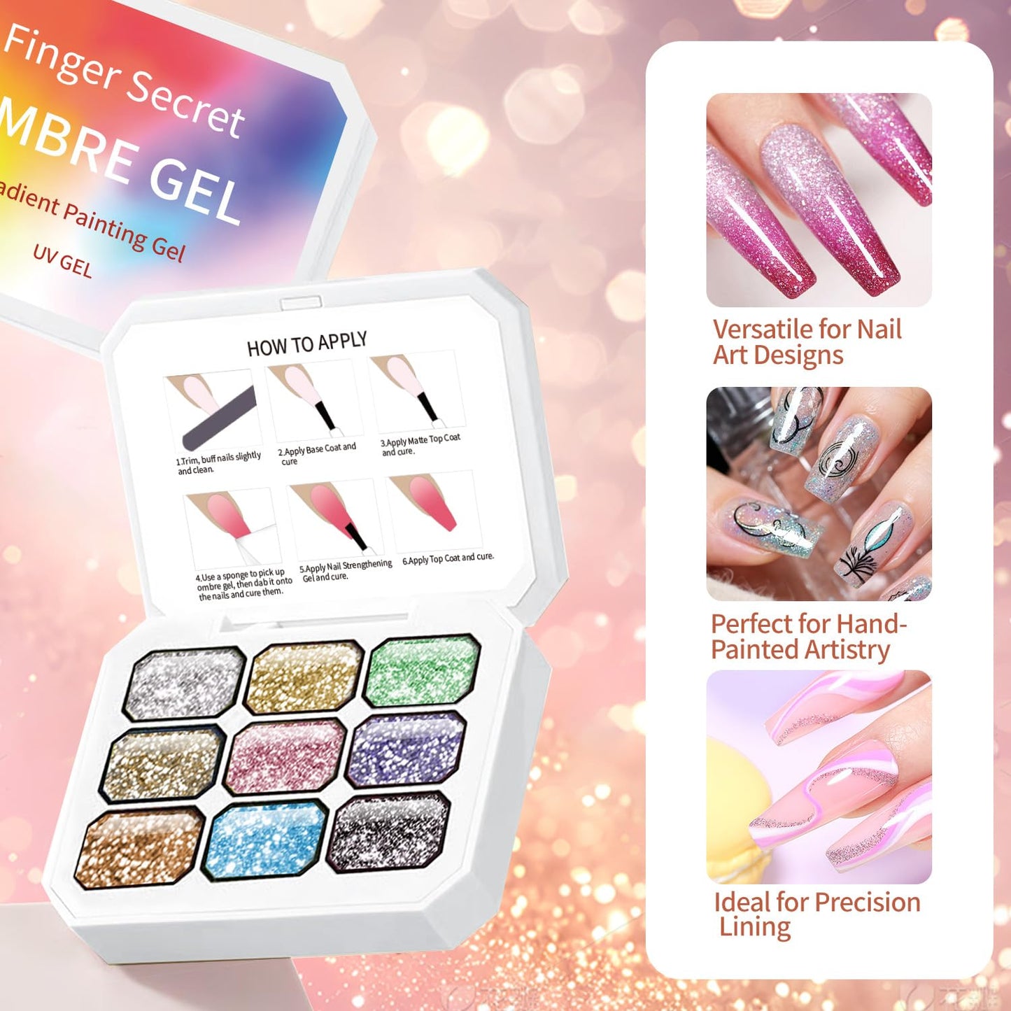 Finger Secret 4 Colors Set Ombre Pat Gel Nail Polish,Sponge Patting Gradient Painting Gel for Nail Art DIY can be Painted,Flower Painted in Salon or Home Use