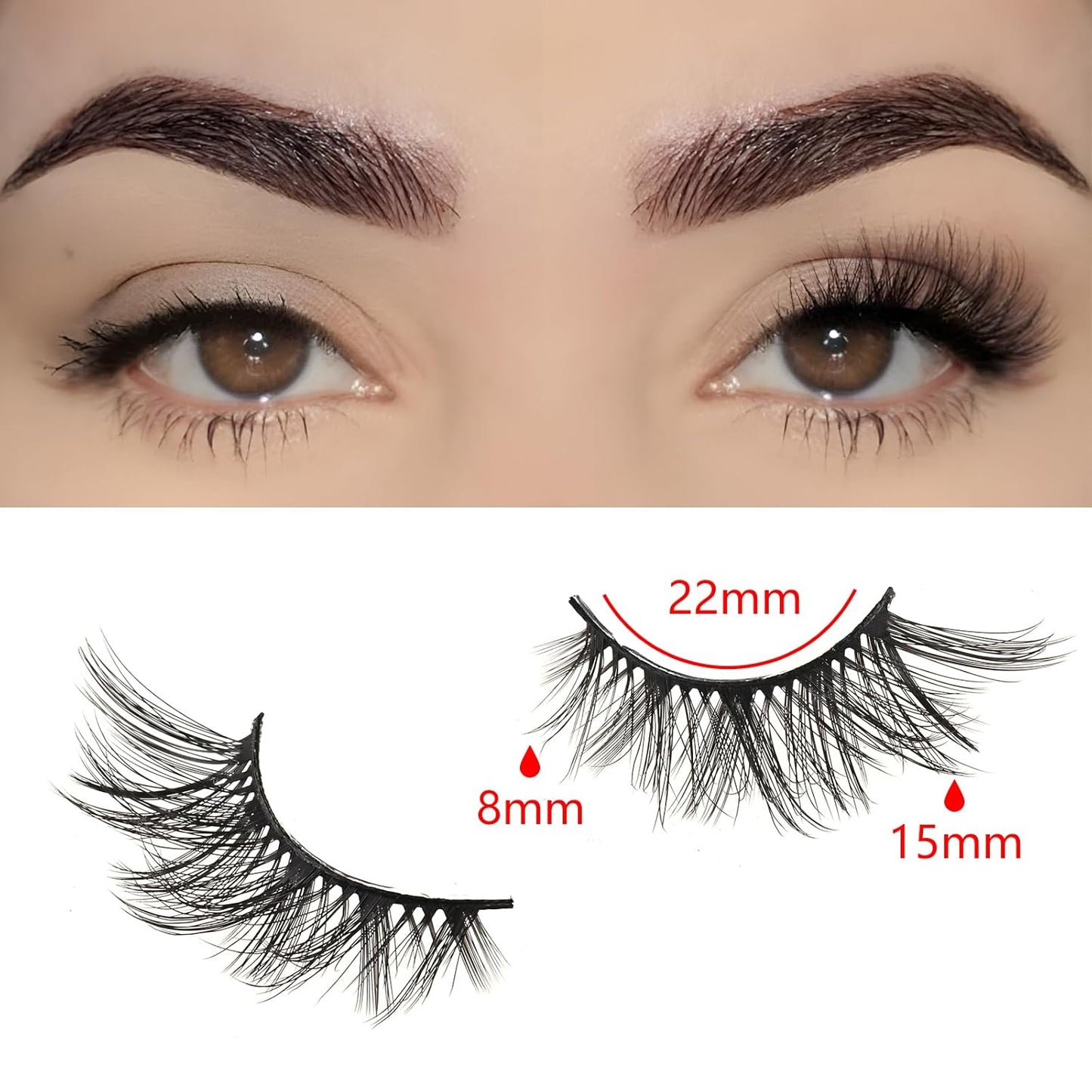 FARRED Half Eyelashes Natural False Lashes Wispy Cat Eye Strips Eyelash 14 Pairs Faux Mink Strip Eye Lashes Pack for Daily Makeup (F20 | 8-15 mm)