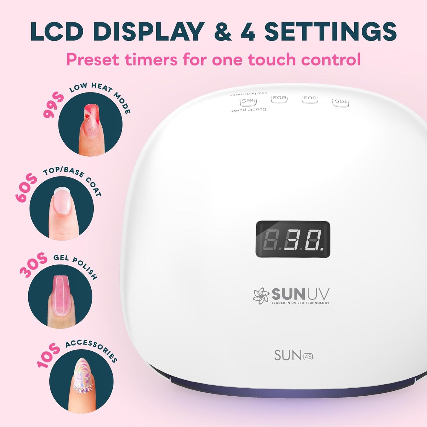 SUNUV UV LED Nail Lamp, UV Light for Gel Polish with 4 Timer Settings, Nail Dryer with LCD Display, Removable Base SUN4S Black