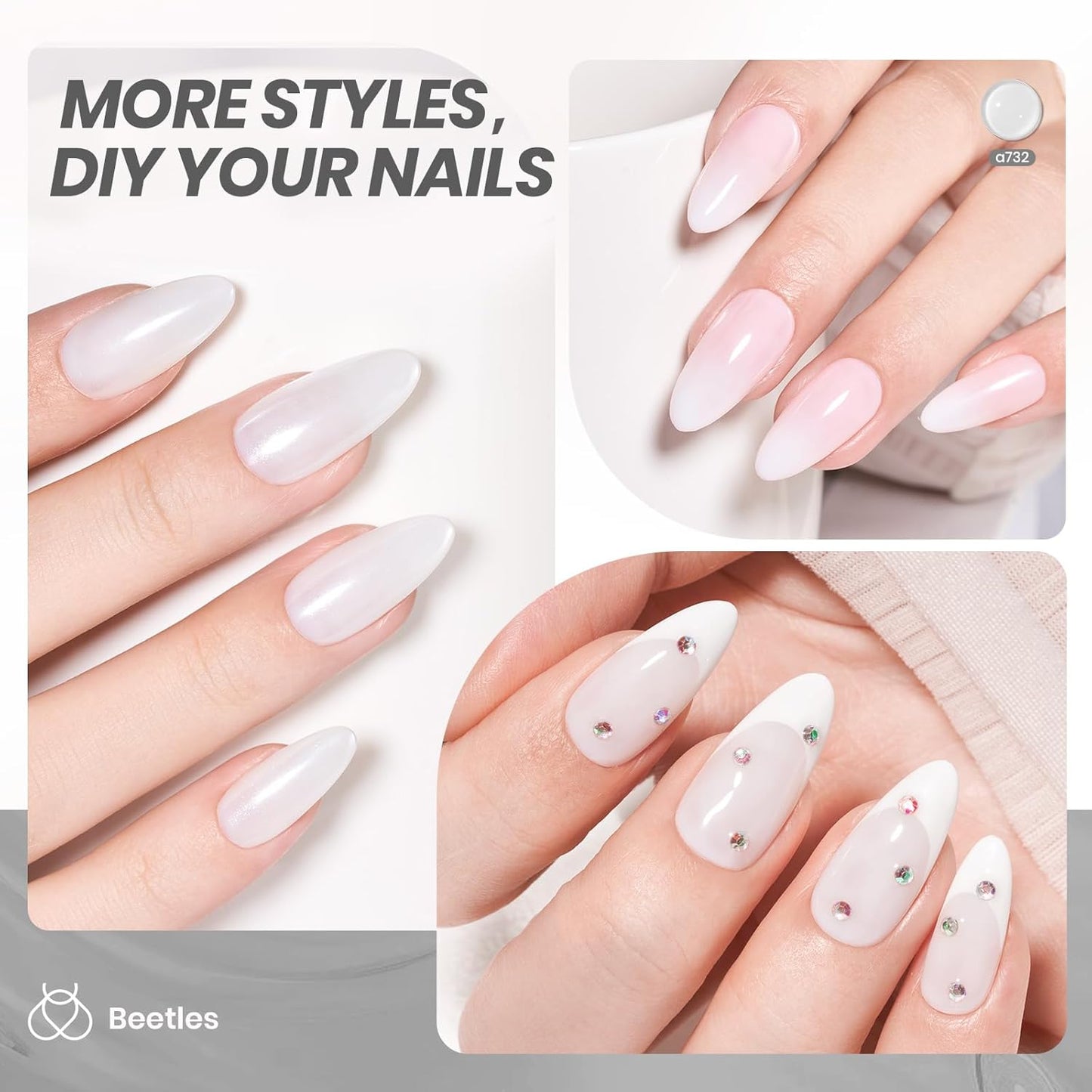 Beetles Milky White Gel Nail Polish - 15ml Neutral Jelly Nude Nail Polish Base Color Nail Concealer Sheer Translucent Effect Soak Off UV LED French Nail Art Salon DIY Manicure Gift for Women 0.5Oz