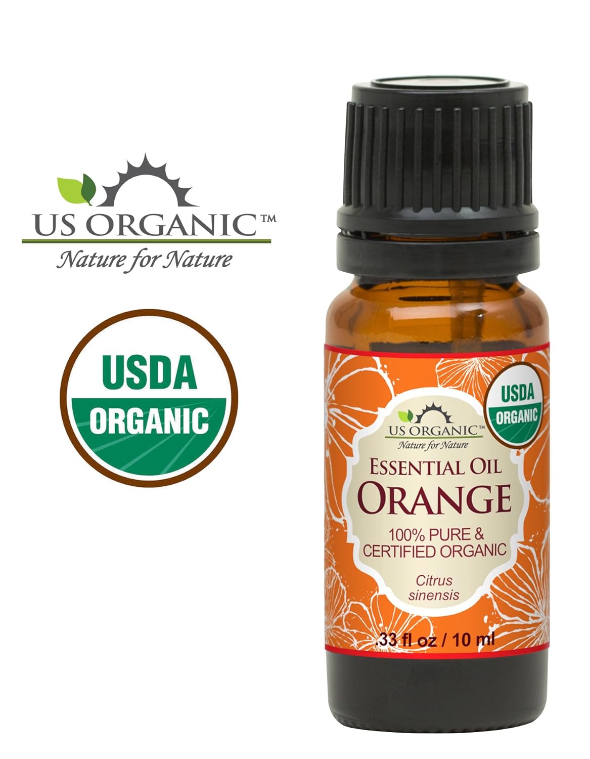 US Organic 100% Pure Sweet Orange Essential Oil - USDA Certified Organic - 10 ml - w/Improved caps and droppers (More Size Variations Available)