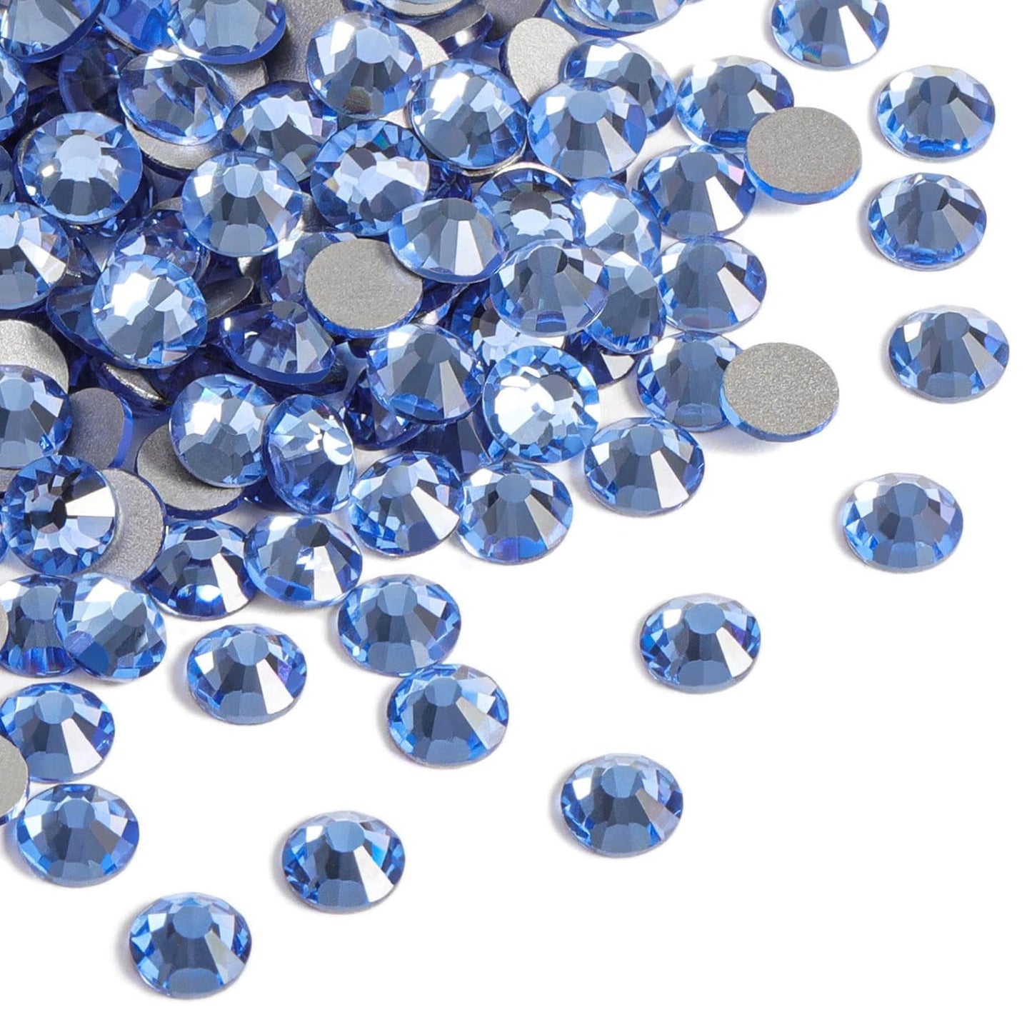 beadsland Flat Back Crystal Rhinestones Round Gems for Nail Art and Craft Glue Fix,Light Blue (2.7-2.8mm) SS10/1440pcs