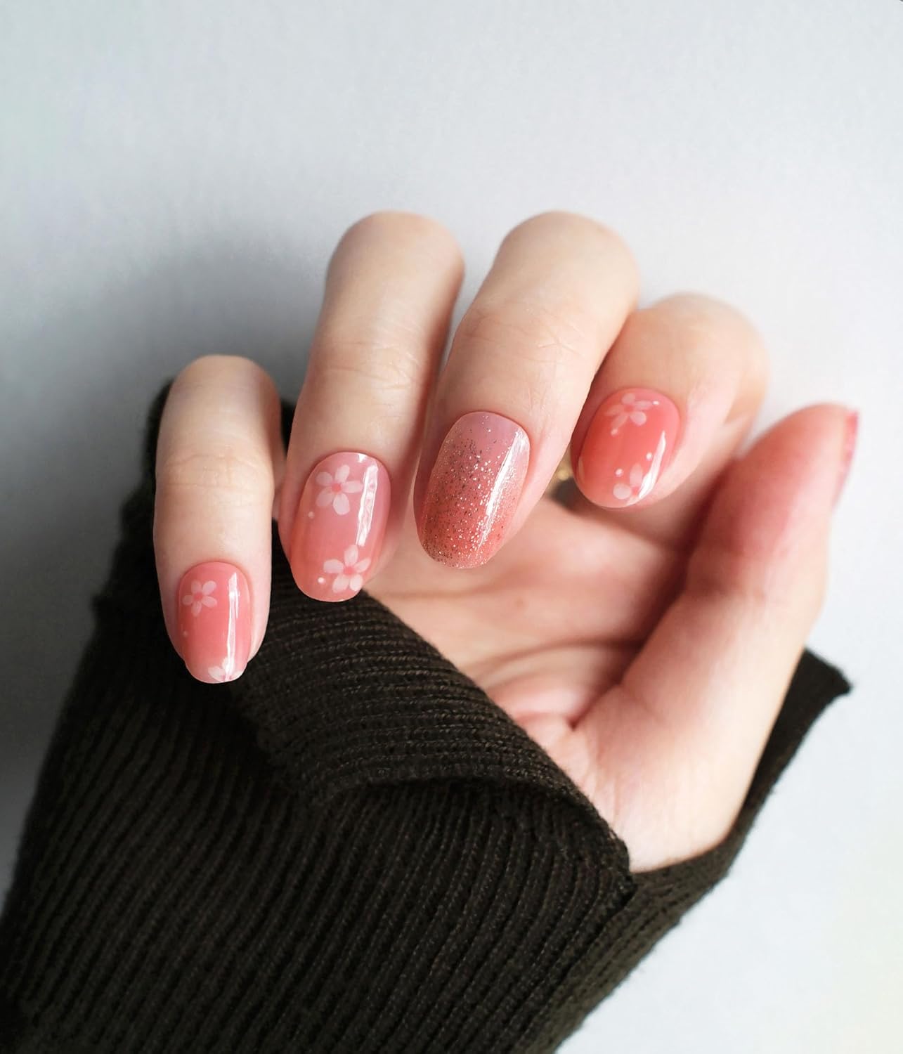 Nail Polish Strips - 22 Pcs Salon Quality Gel Nail Stickers - Long Lasting Wraps (Dusty Orange Flower)