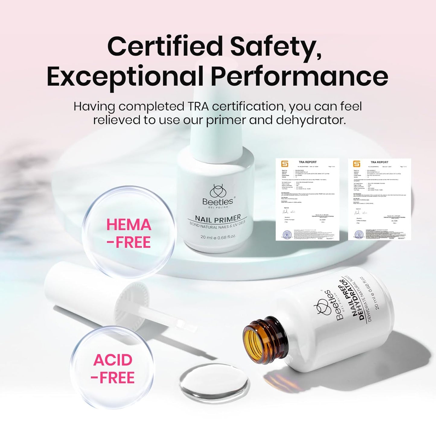 Beetles Nail Prep Kit Nail Dehydrator and Primer Nail Care Tool Kit 20ml Large Capacity Acid-Free & Hema-Free Dehydrate Bond Primer with Manicure Tools for Acrylic Nail Gifts for Women