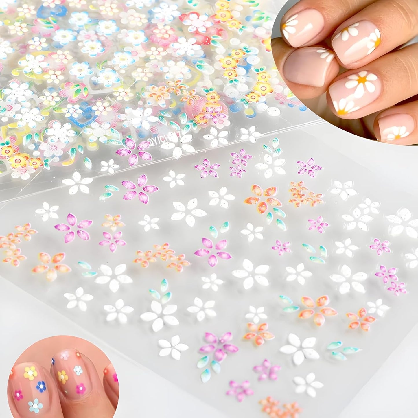 Colorful Cute Daisy, Floral, Heart, Flower Nail Art Stickers Decals, 3D Self Adhesive Supplies, Design Decoration Accessories for Women and Girls, 30 Sheets
