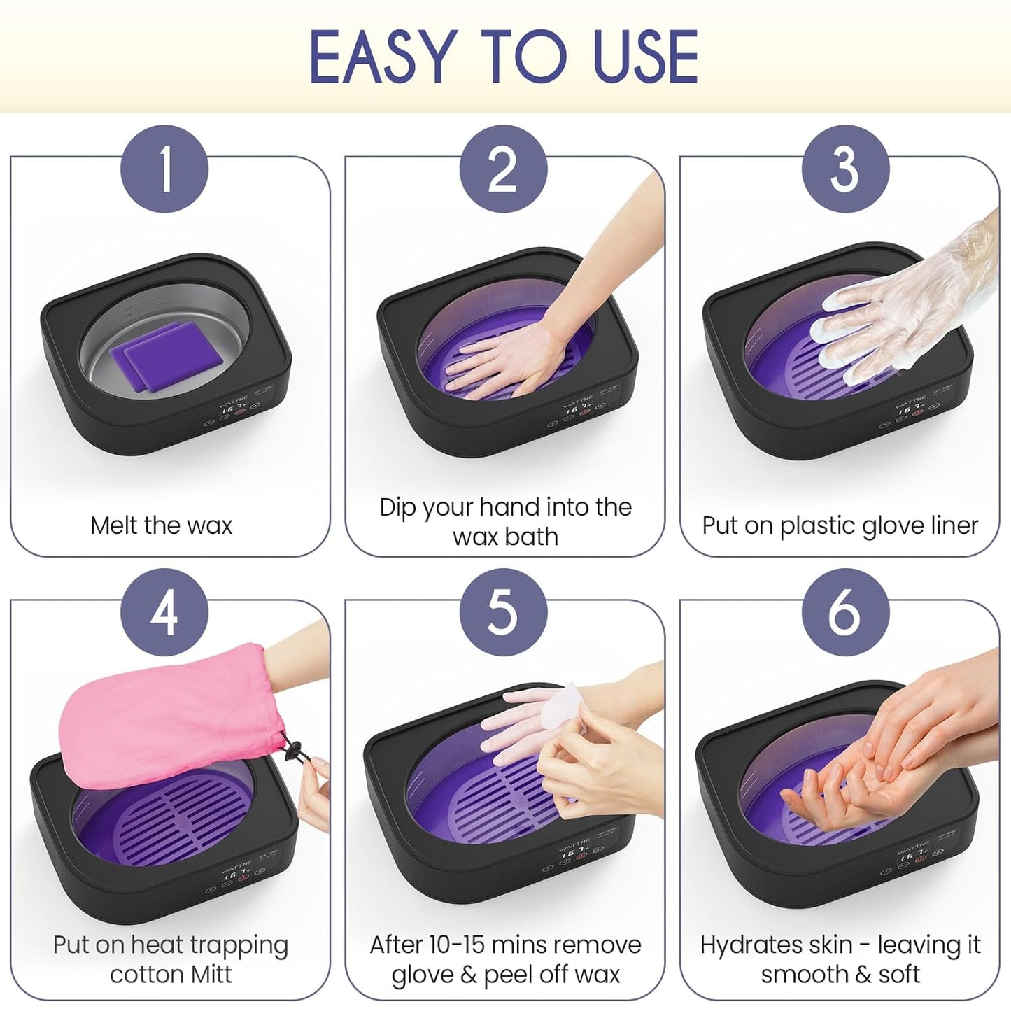 Wattne Paraffin Wax Machine for Hands & Feet – Paraffin Wax Warmer Moisturizing Kit with Auto-Timer & Precision Temperature Control, Paraffin Wax Bath for Arthritis, Dry Skin Care, Home Spa-Black