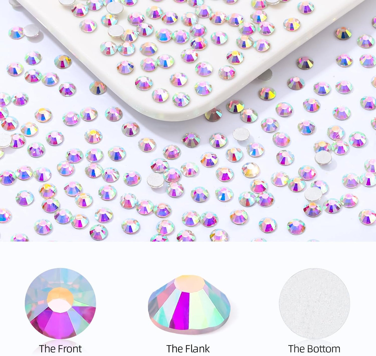 Crystal AB Flatback Rhinestones, Glass Rhinestones for Nail Art and Craft, Glue Fix, Loose Crystal Gemstones(Crystal AB, SS34, 288pcs, 7.1-7.3mm)