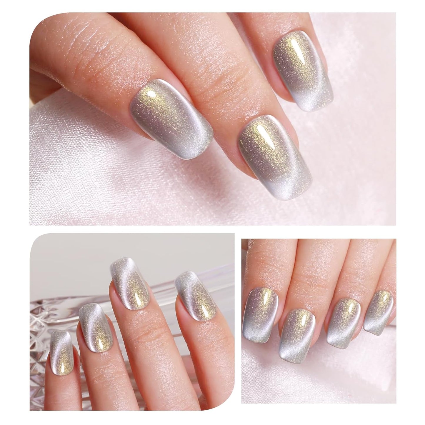 Imtiti Aurora Cat Eye Gel Polish, Pearl White Grey Holographic Glitter Magnetic UV Soak Off Gel Nail Polish (0.34 Fl Oz-997)