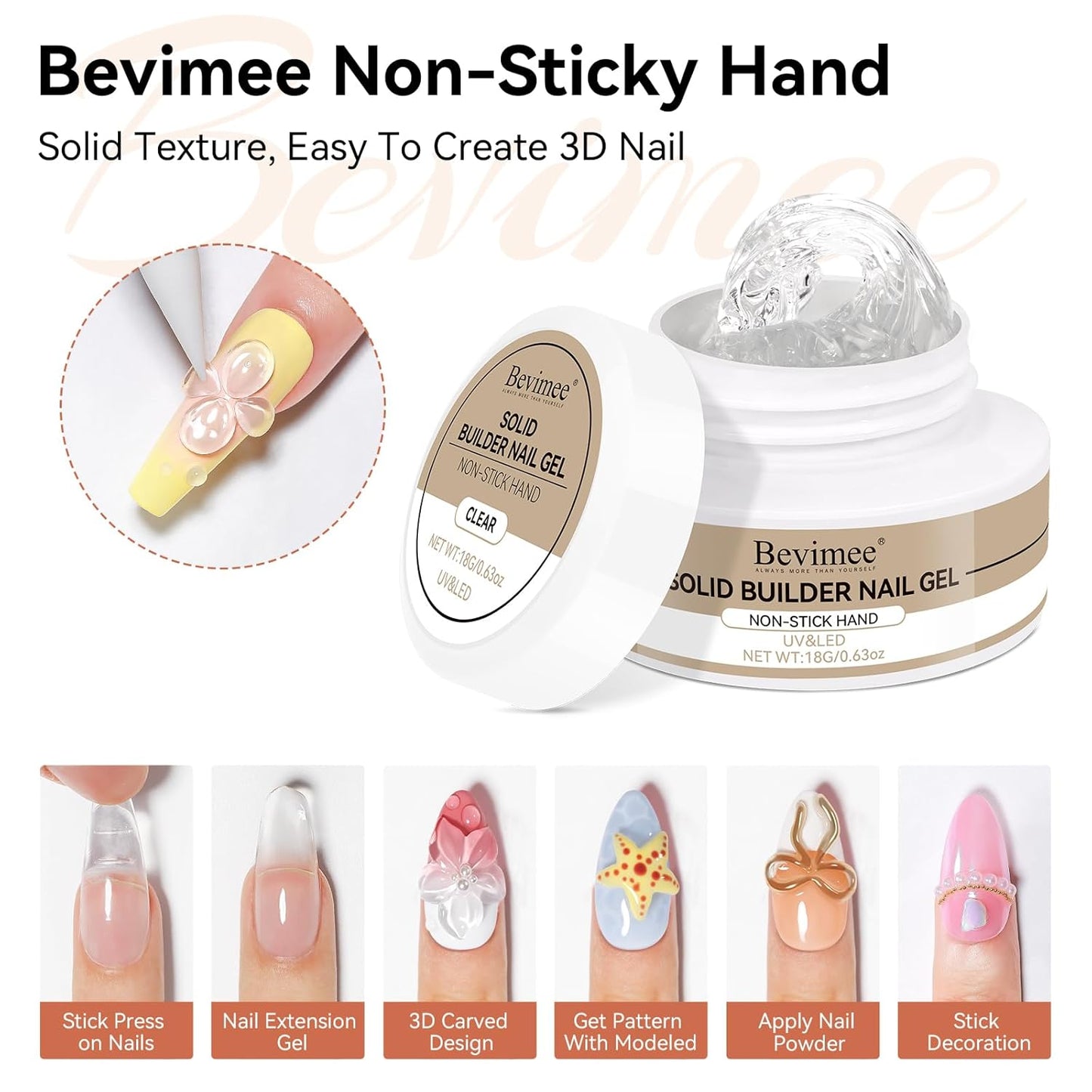 Solid Builder Gel and 15g Rhinestones Glue, Sculpting Gel for Nail Art Clear Non-Stick Hand For Modeling, Sculpture, Nails Extension UV/Led Manicure DIY At Home