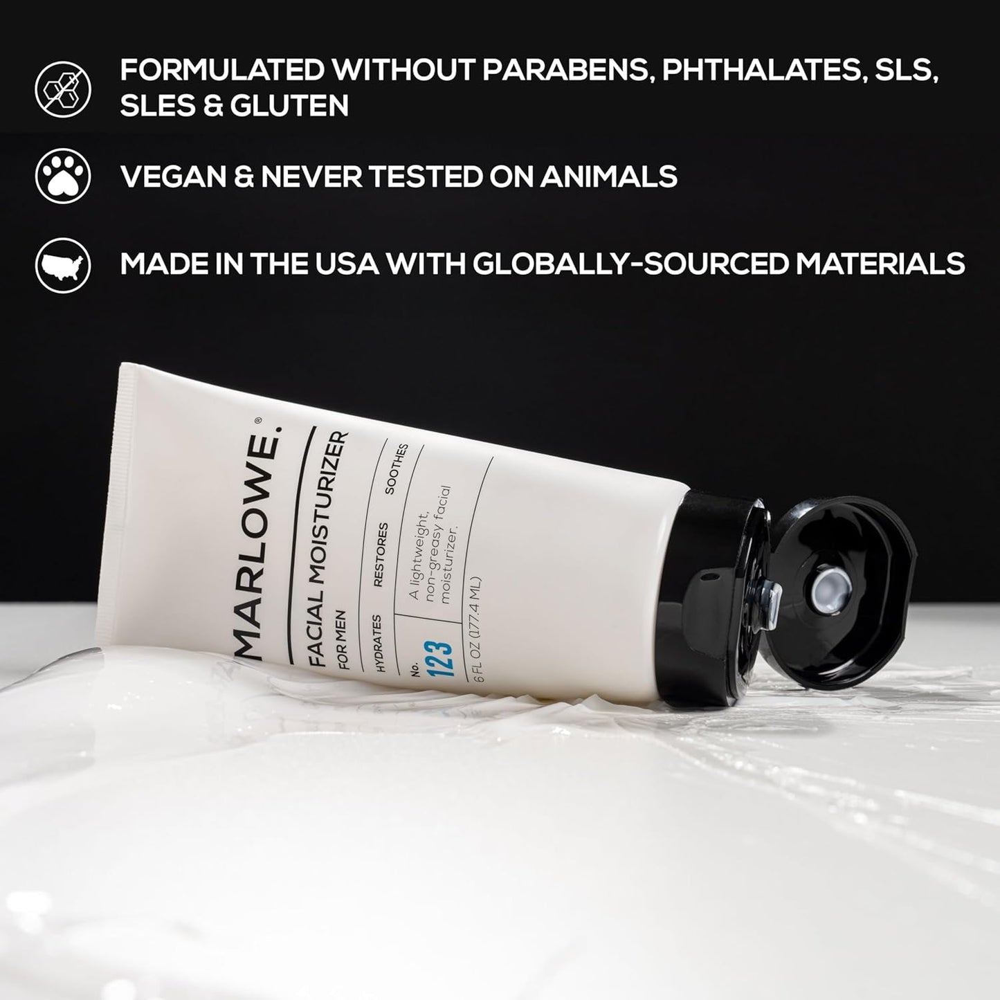 MARLOWE. No. 123 Facial Moisturizer 6 oz, Daily Face Lotion with Aloe Vera & Green Tea Extract, Hydrates, Nourishes, Restores & Soothes, Lightweight, Non-Greasy, Fresh Aloe Citron Scent