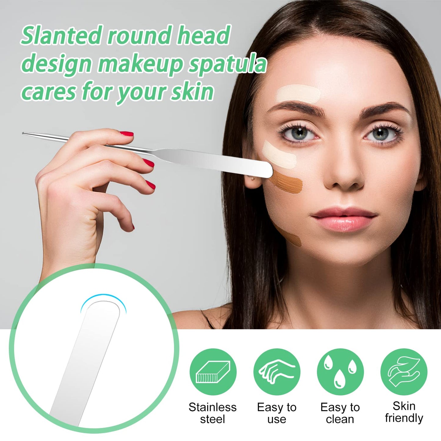 WXJ13 6 Pieces Makeup Spatula and Palette Set Including 2 Stainless Steel Makeup Spatula 2 Leather Cover 2 Makeup Mixing Palette for Eye Shadow/Eyelash/Nail Art/Foundation