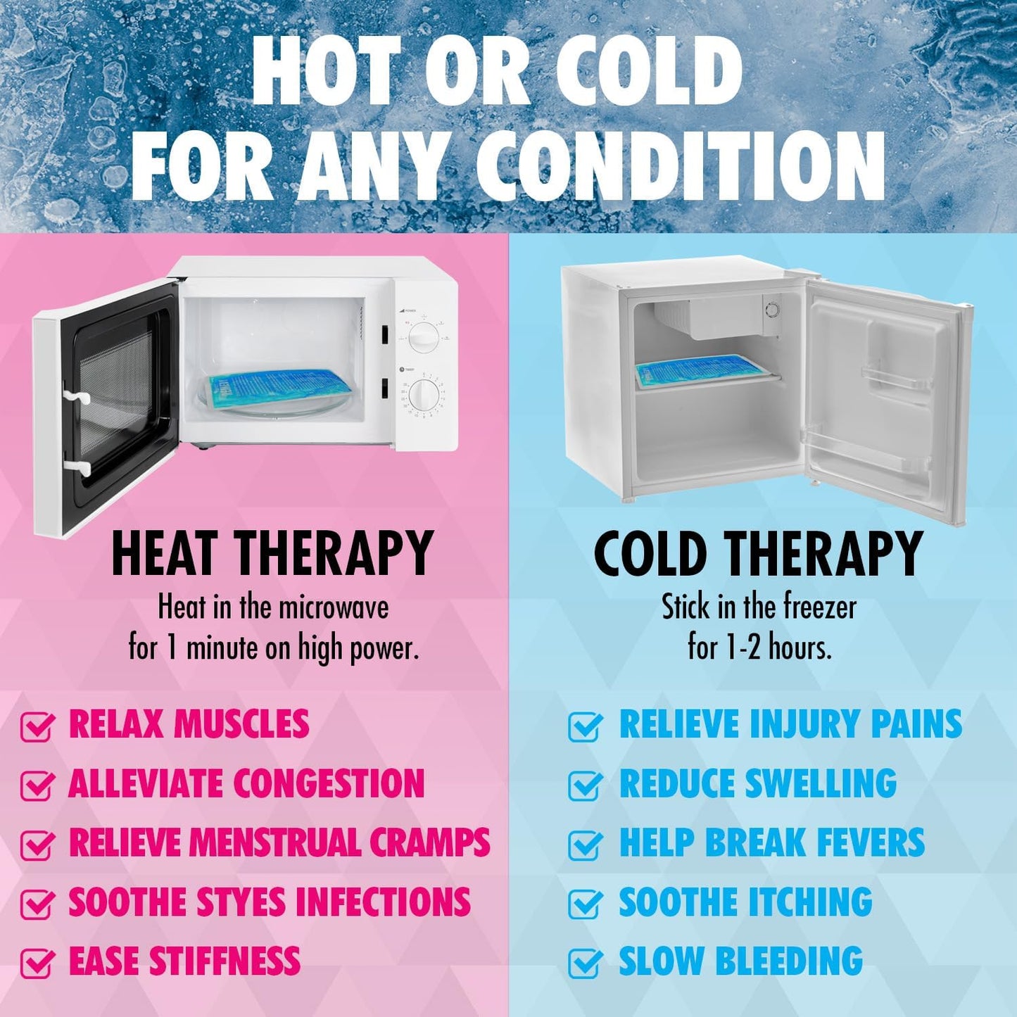 Perfect Remedy 2-Pack Gel Ice Packs for Injuries with Strap Cover, Flexible Hot Cold Compress, Soothing Soft Ice Packs for aid in Injuries Conditions, Alternative to Hot Water Bottles (Blue, Regular)