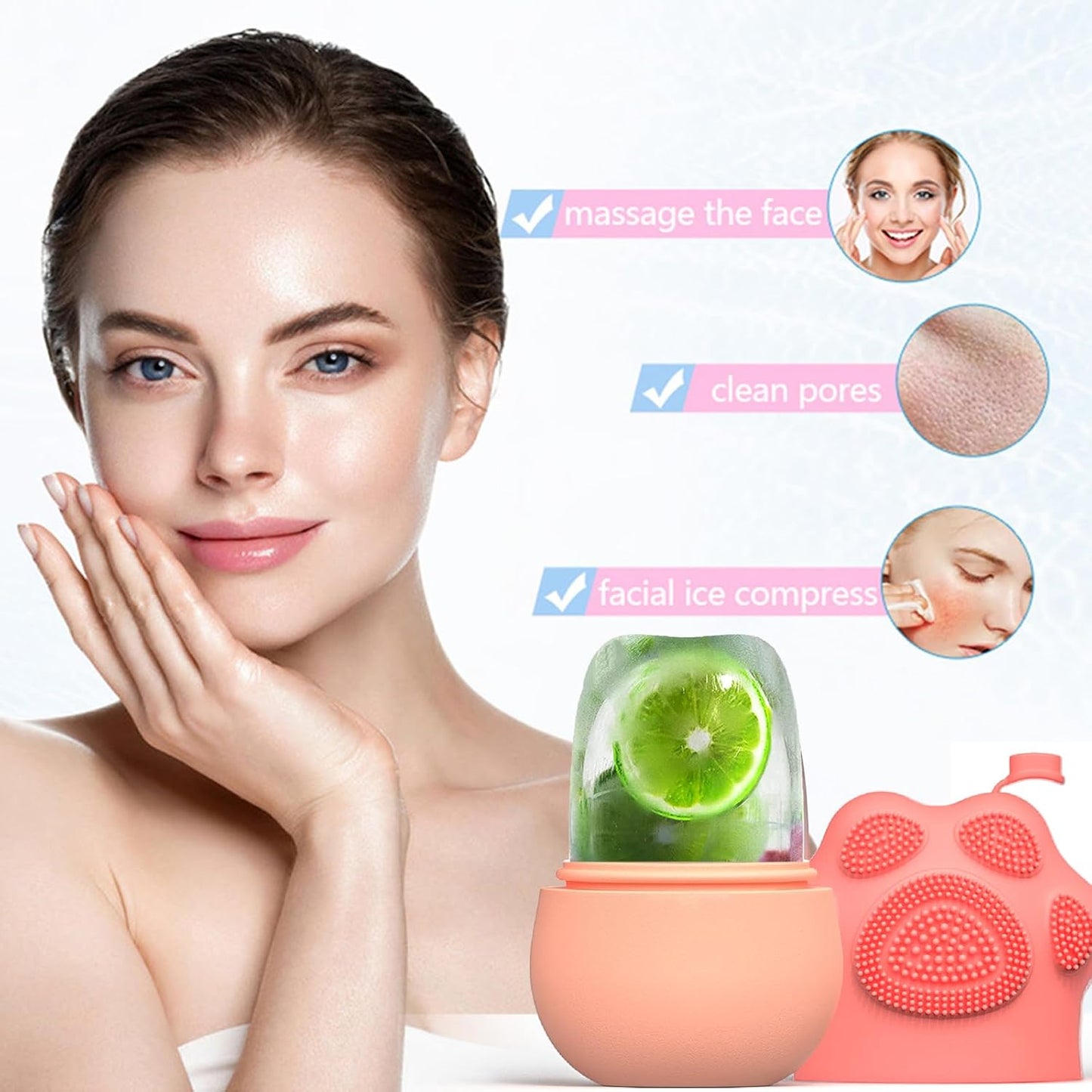 Ice Face Roller, Joyeee Silicone Ice Roller For Face and Eyes Puffiness Relief Reusable Face Ice Cubes Migraine Pain Relief Facial Ice Mold Skincare Tools Gifts for Women Beauty